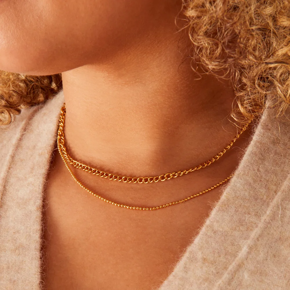 Real Gold Plated Gold Z Ball Chain Layer Necklace