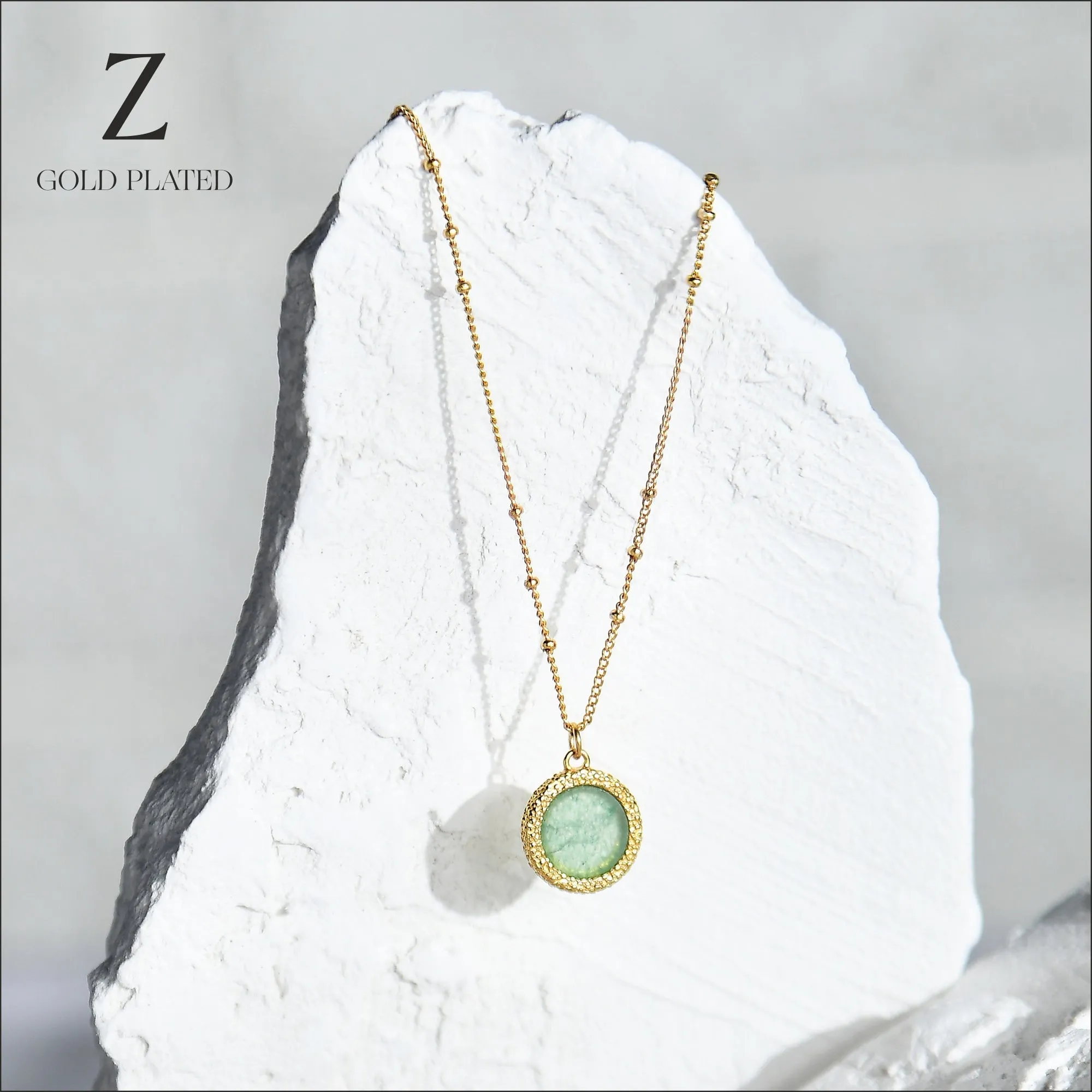 Real Gold Plated Z Aventurine Slice Pendant Necklace