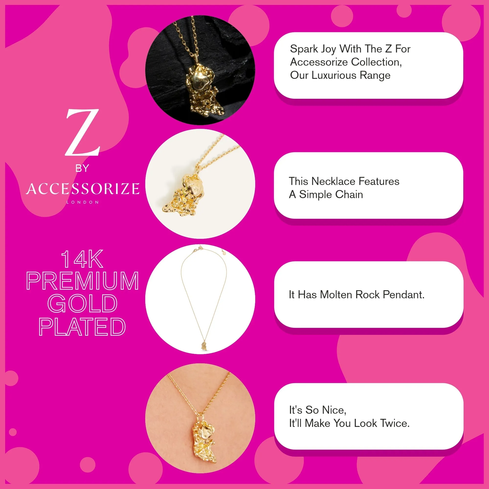 Real Gold Plated Z Gold Molten Pendant Necklace