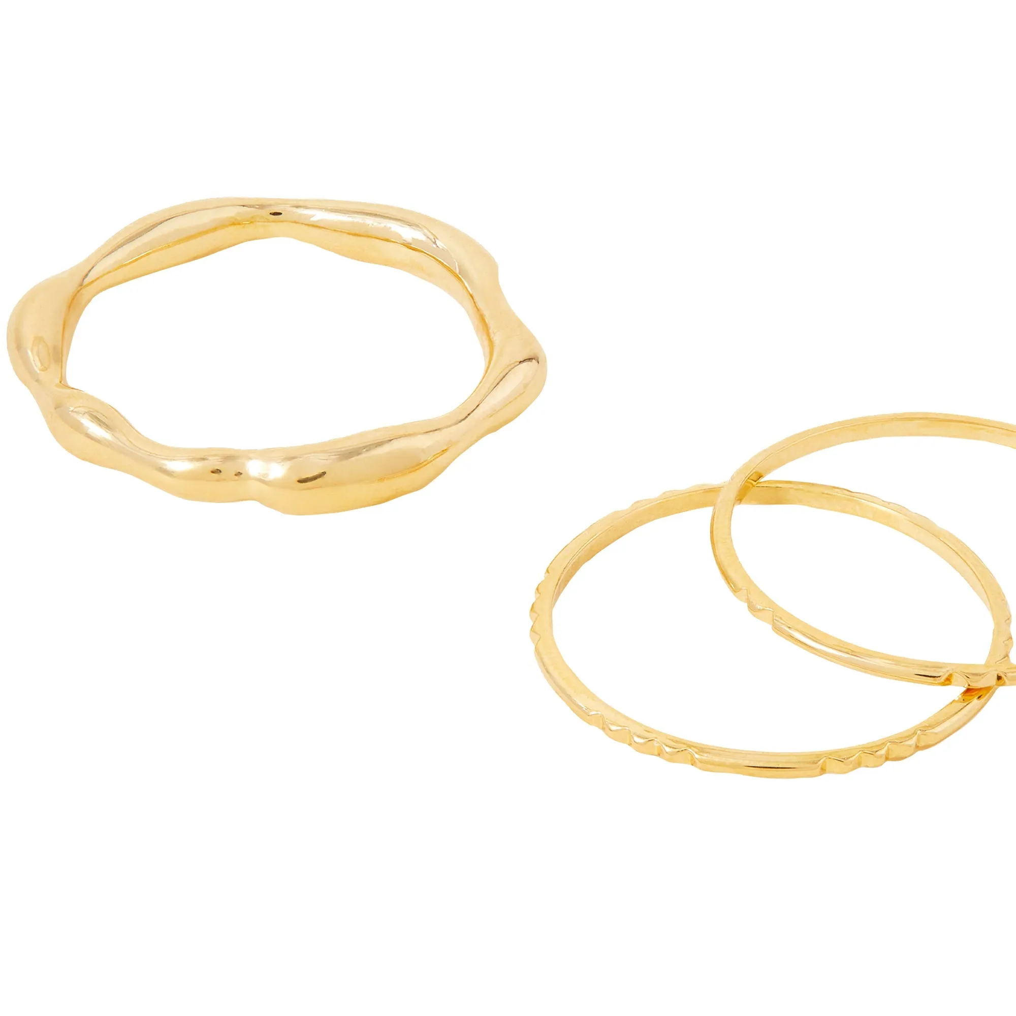 Real Gold Plated Z Gold Molten Rings Set Of Three-Large