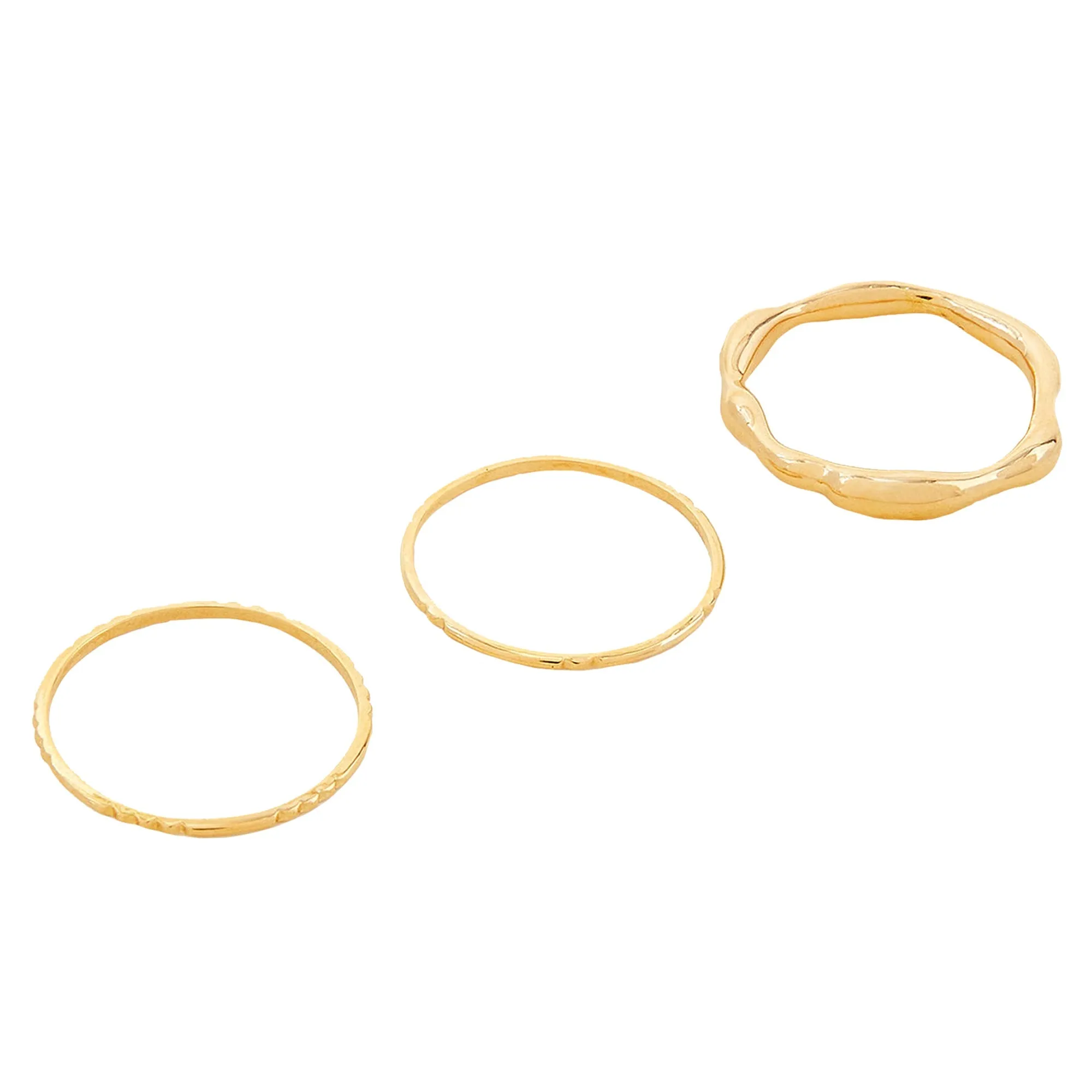 Real Gold Plated Z Gold Molten Rings Set Of Three-Large