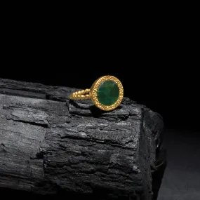 Real Gold Plated Z  Green Aventurine Bobble Ring-Medium