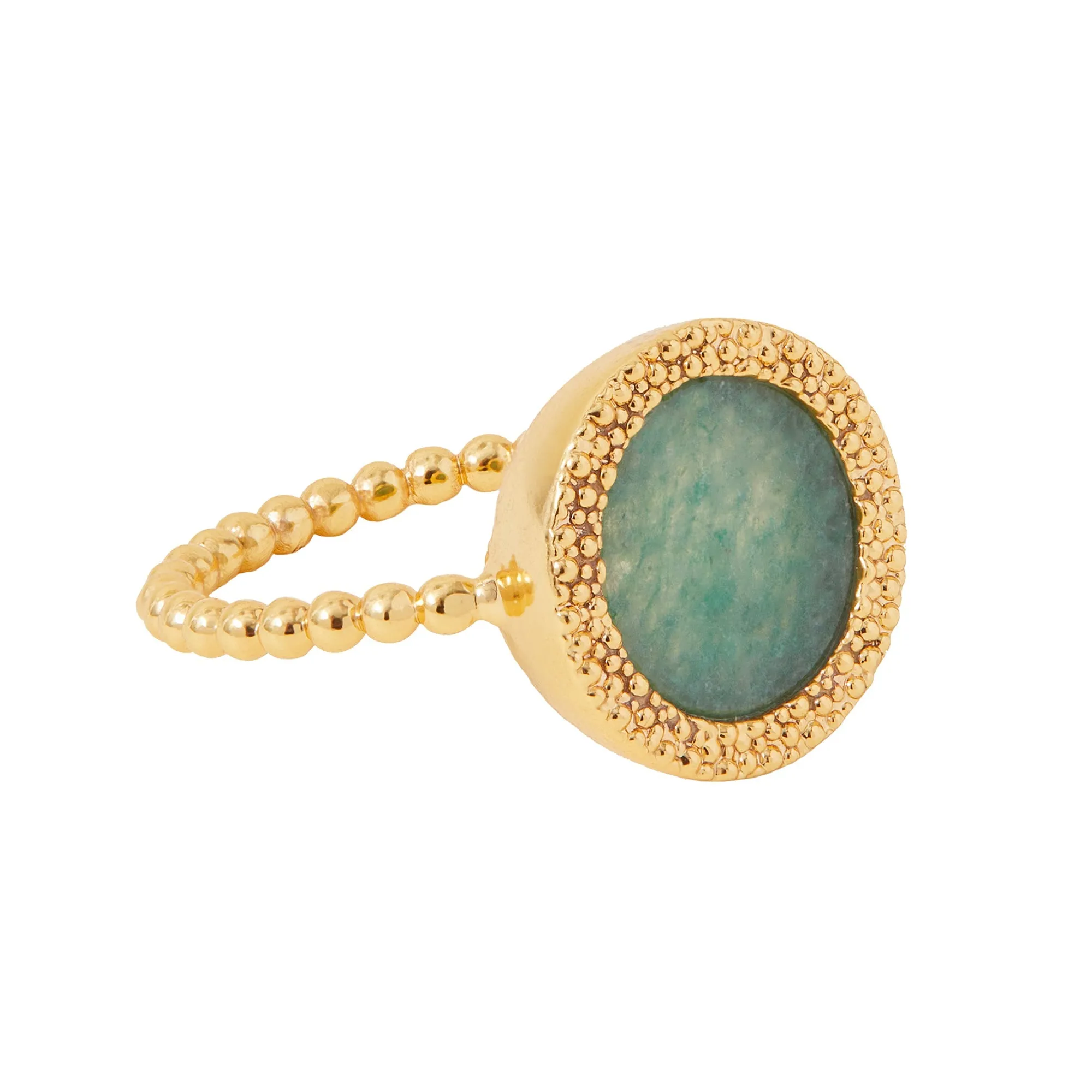 Real Gold Plated Z  Green Aventurine Bobble Ring-Medium