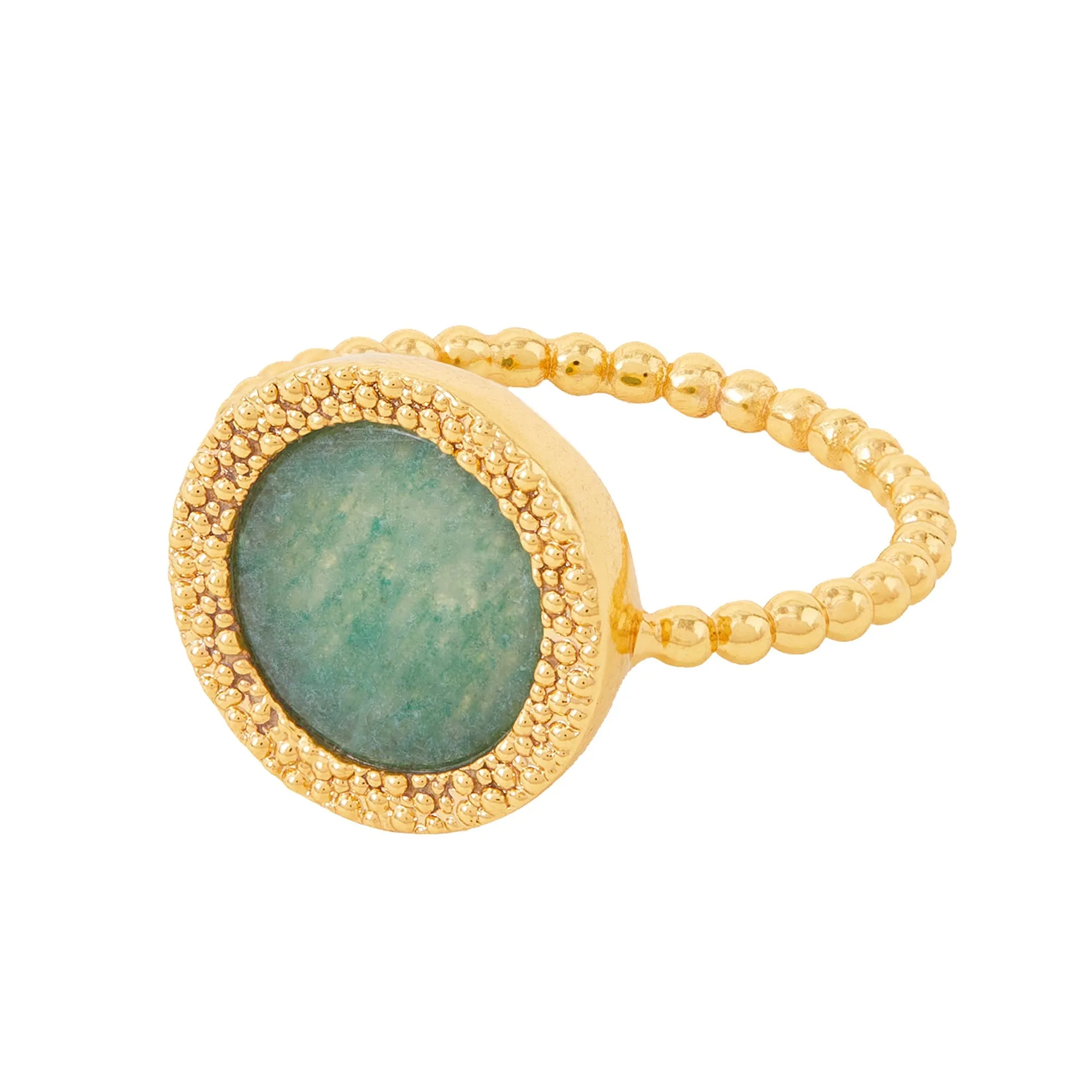 Real Gold Plated Z  Green Aventurine Bobble Ring-Medium