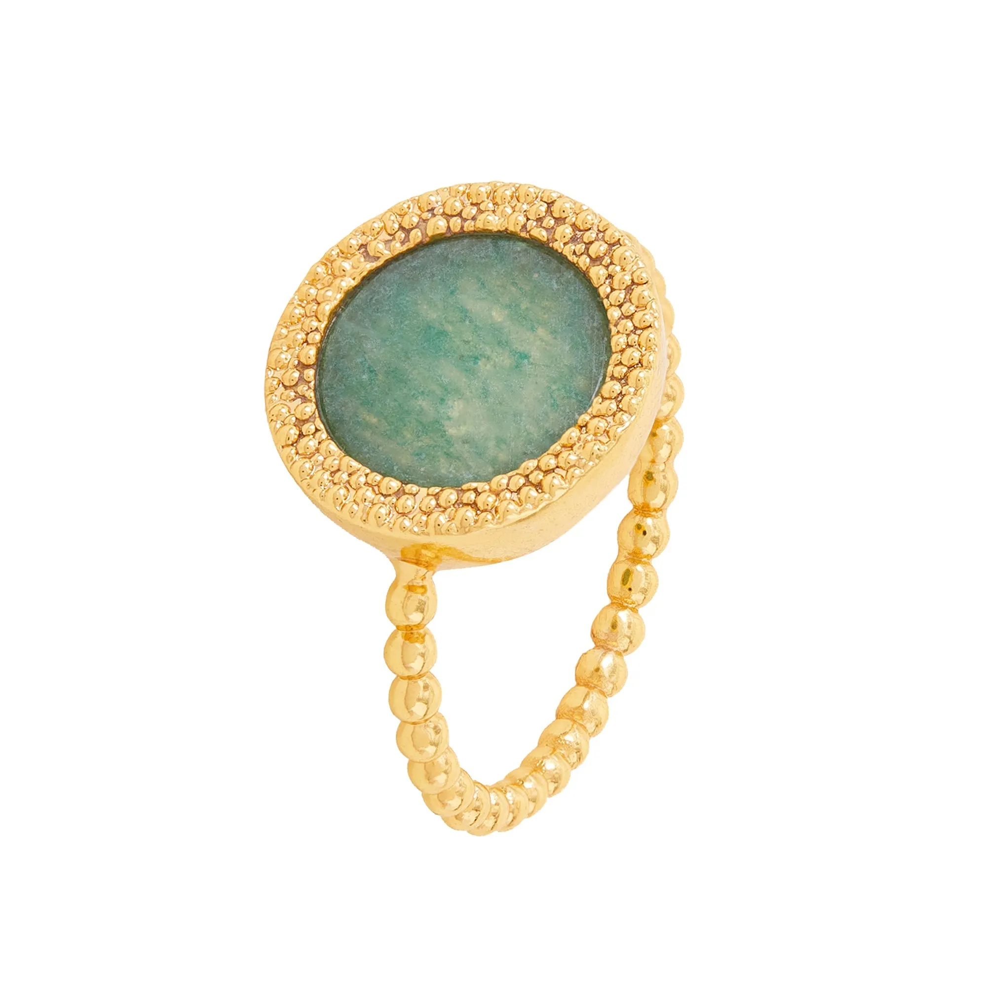 Real Gold Plated Z  Green Aventurine Bobble Ring-Medium