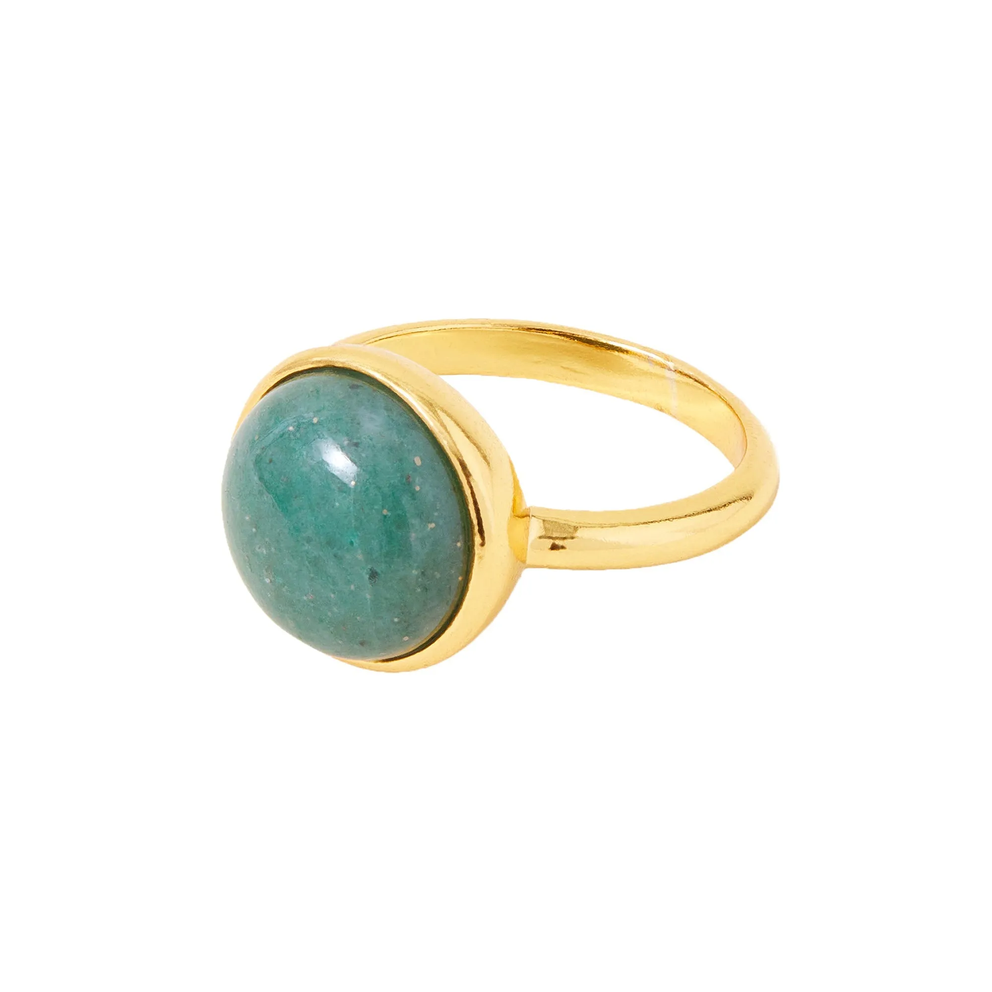 Real Gold Plated Z Green Aventurine Cabochon Ring-Medium