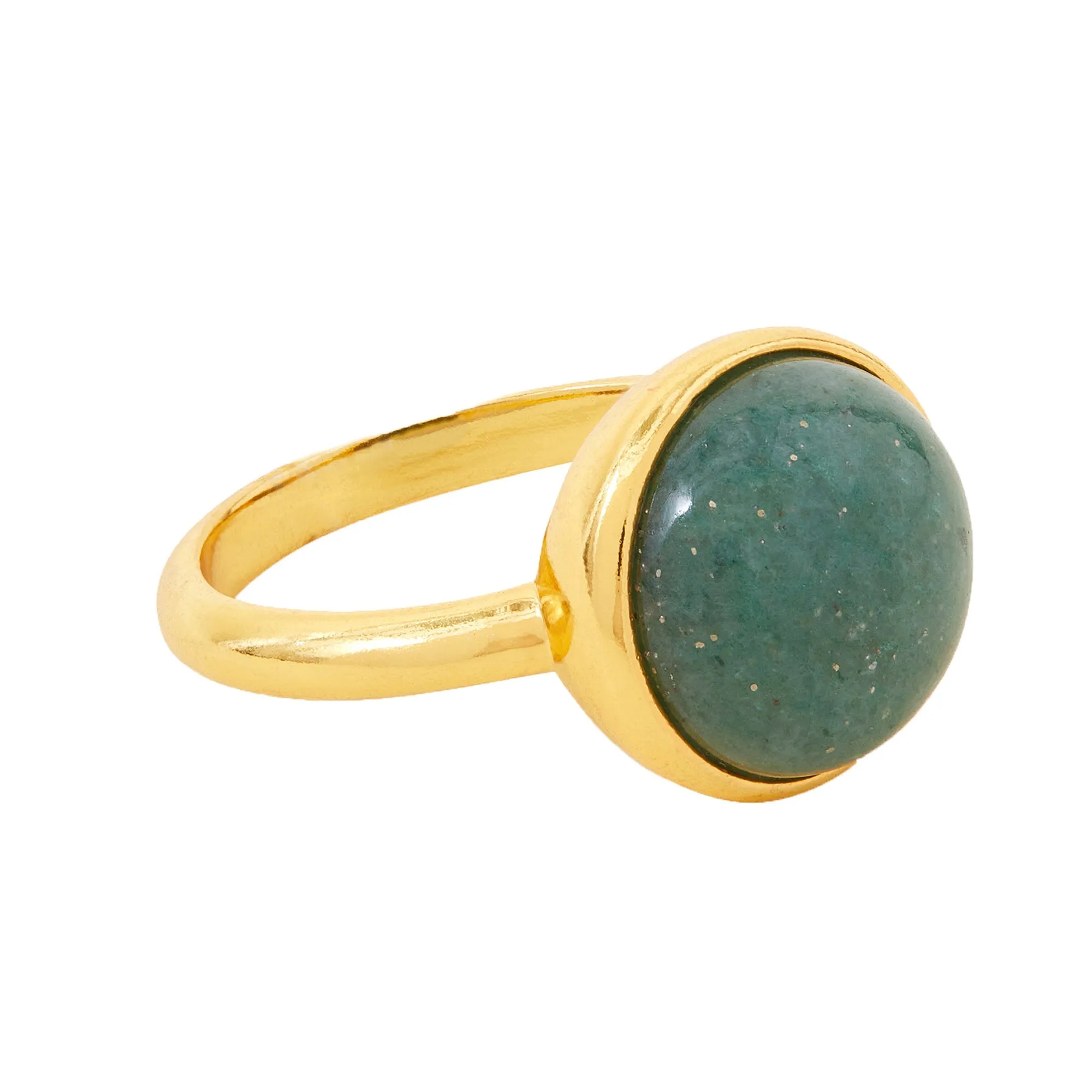 Real Gold Plated Z Green Aventurine Cabochon Ring-Medium