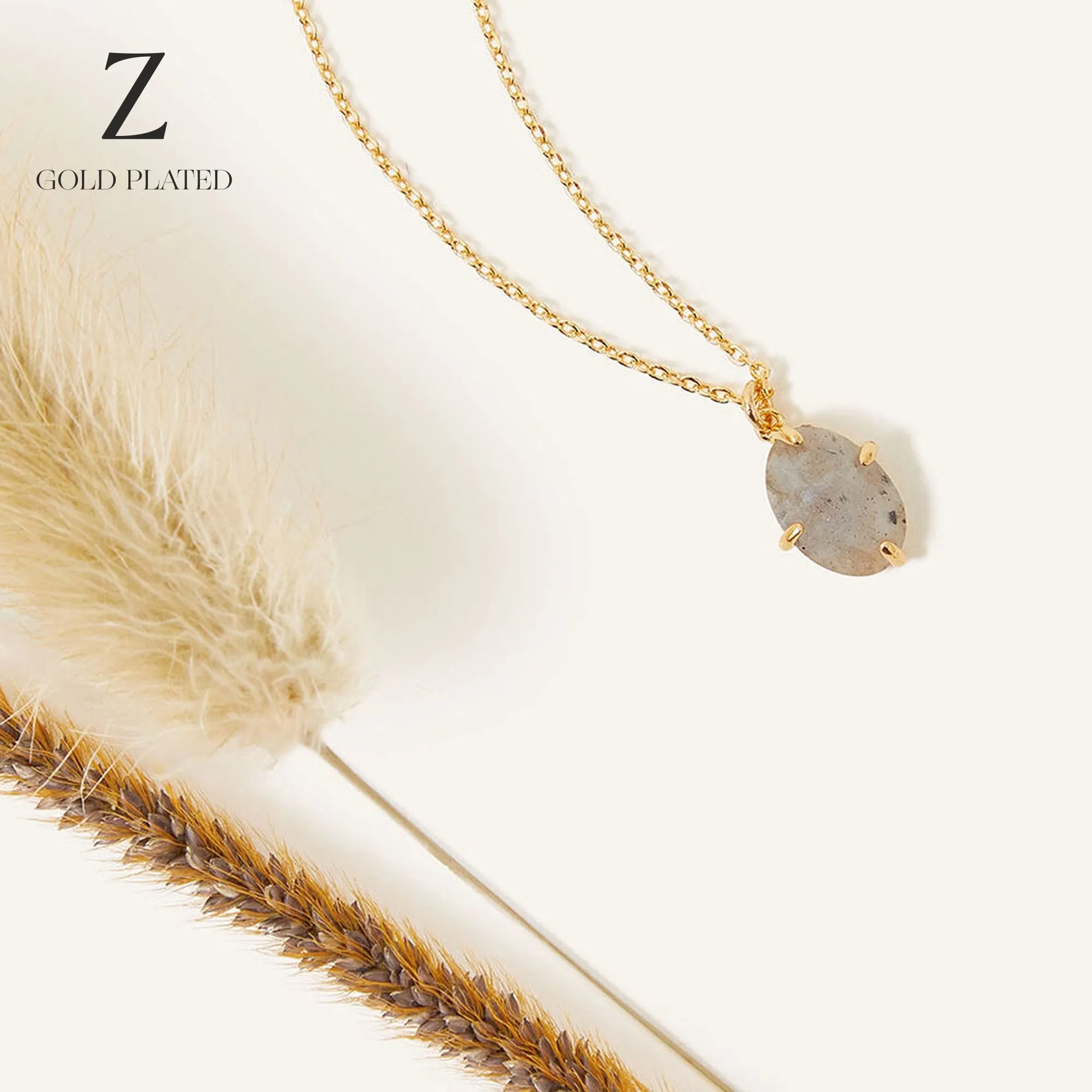 Real Gold-Plated Z  Labradorite Pendant Necklace