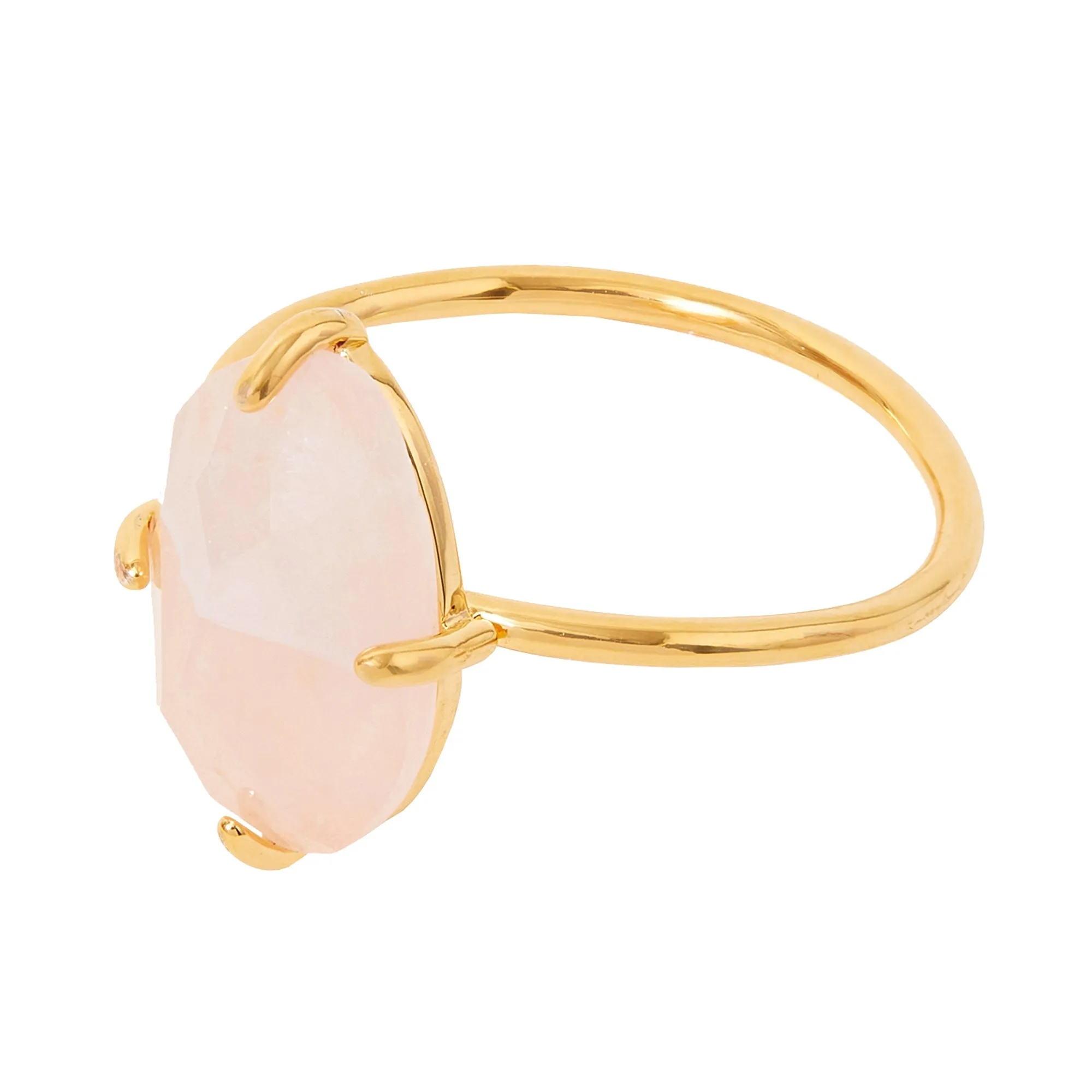 Real Gold-Plated Z  Rose Quartz Nugget Ring Pink-Large