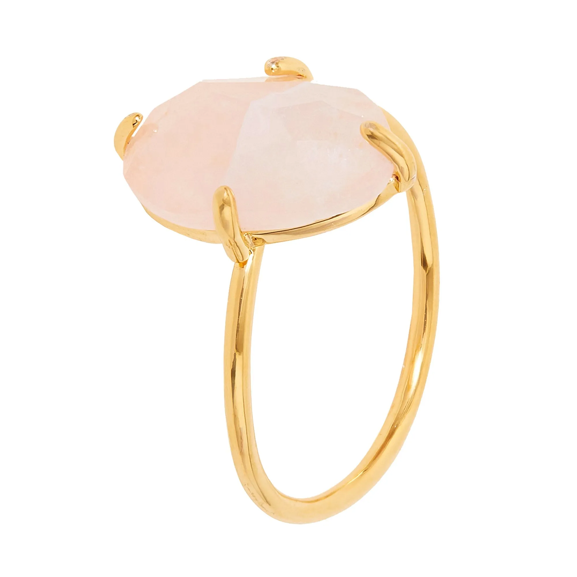 Real Gold-Plated Z  Rose Quartz Nugget Ring Pink-Large