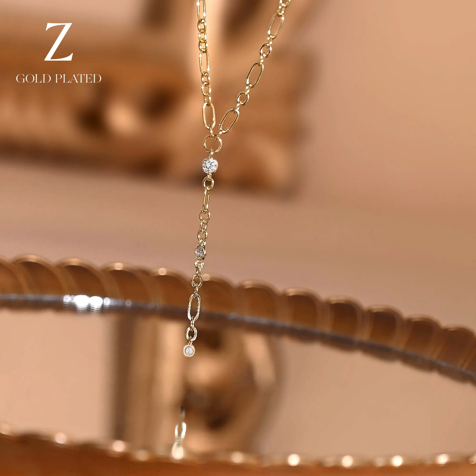 Real Gold-Plated Z Sparkle Y-Chain Necklace