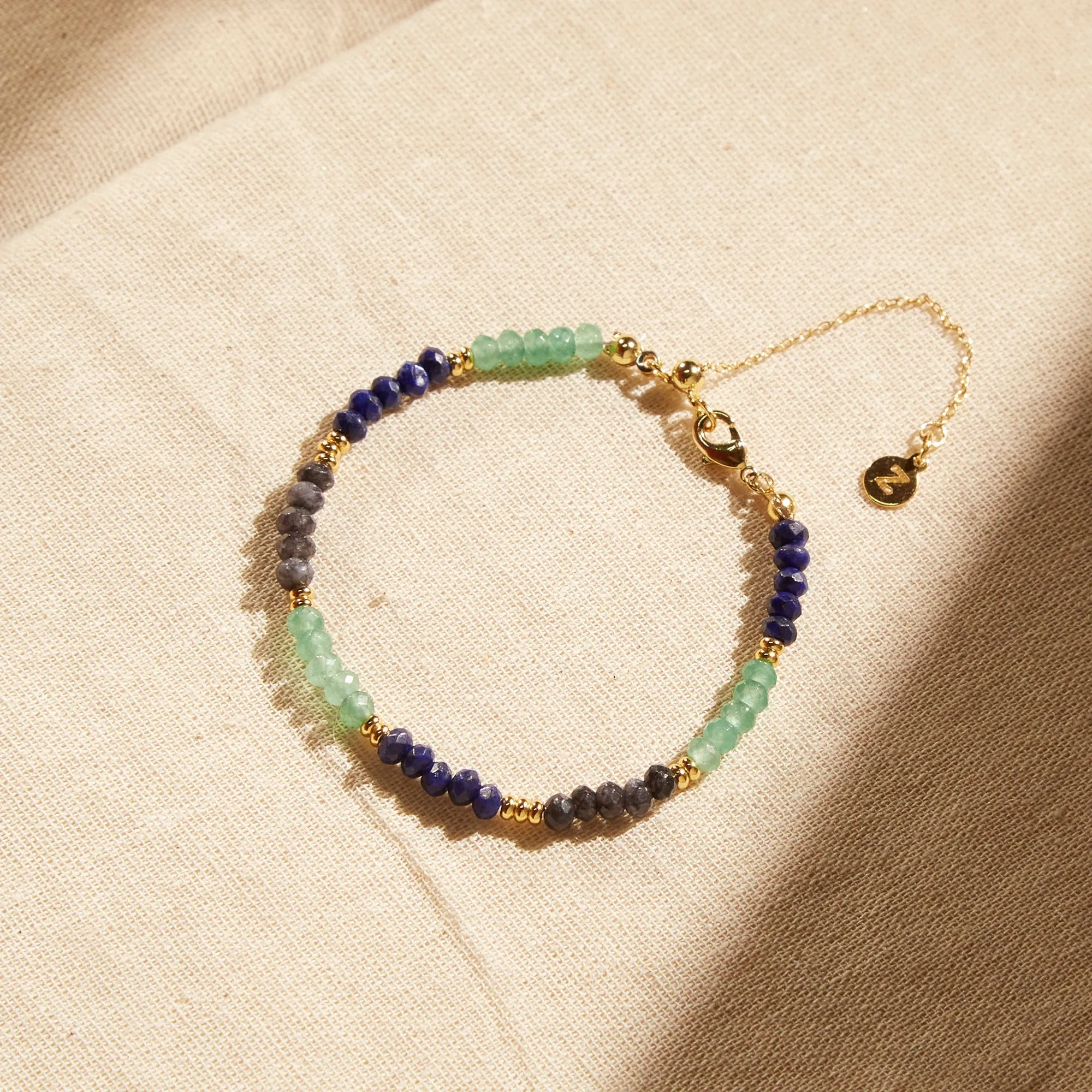 Real Gold Plated Z Stone And Bead Slider Bracelet