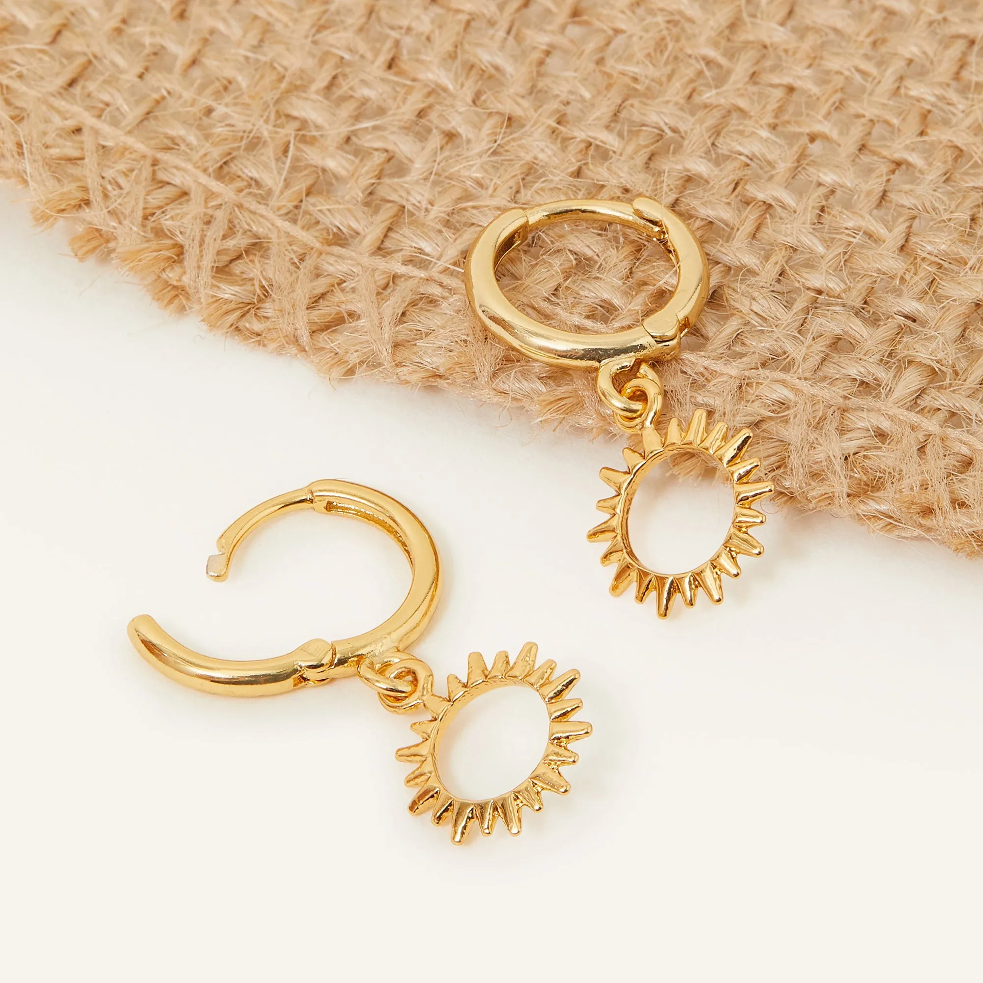 Real Gold Plated Z Sun Huggie Hoops