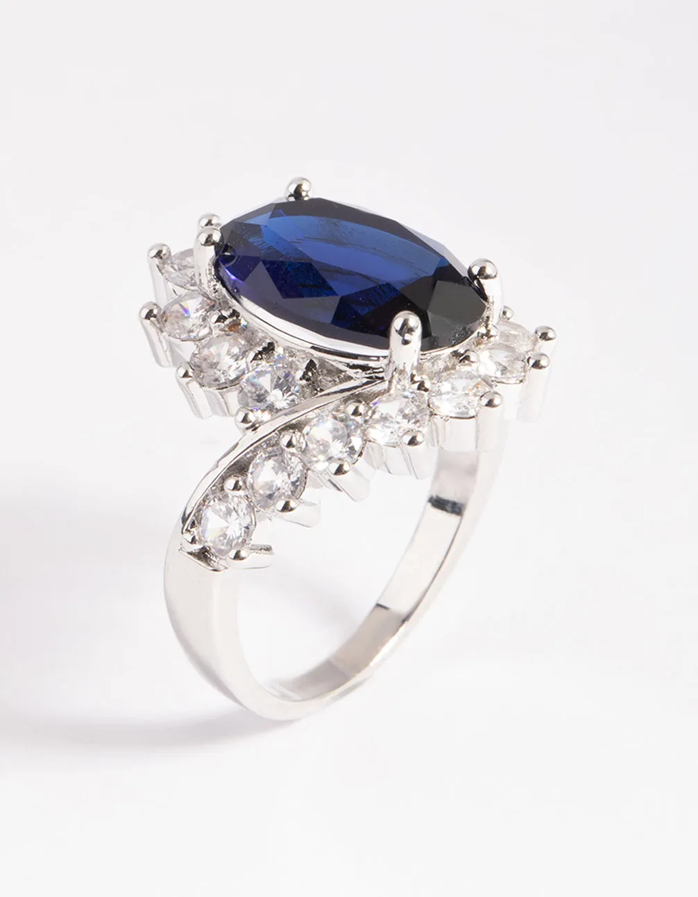 Rhodium Cubic Zirconia Vintage Sapphire Oval Ring