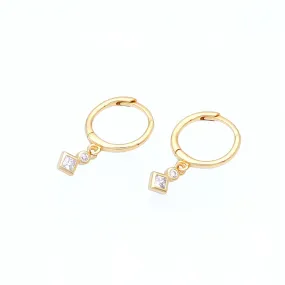 Rhombus and Round CZ Charm Hoop Earrings - Gold