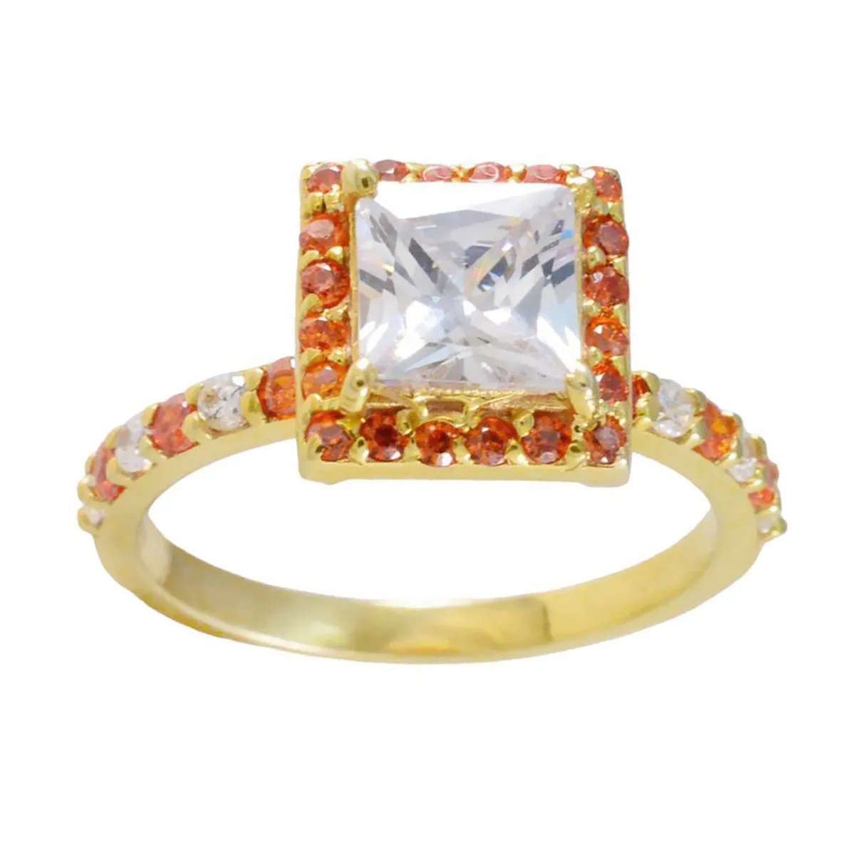 Riyo Best Silver Ring With Yellow Gold Plating Citrine CZ Stone square Shape Prong Setting Custom Jewelry Black Friday Ring