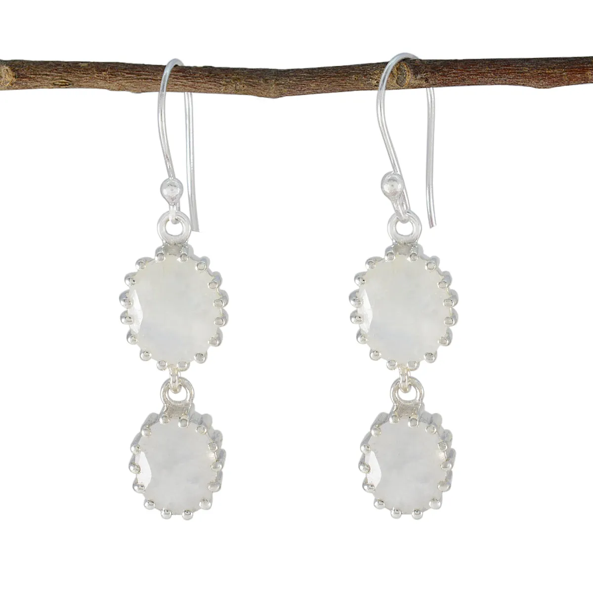 Riyo Fit 925 Sterling Silver Earring For Female Rainbow Moonstone Earring Bezel Setting White Earring Dangle Earring