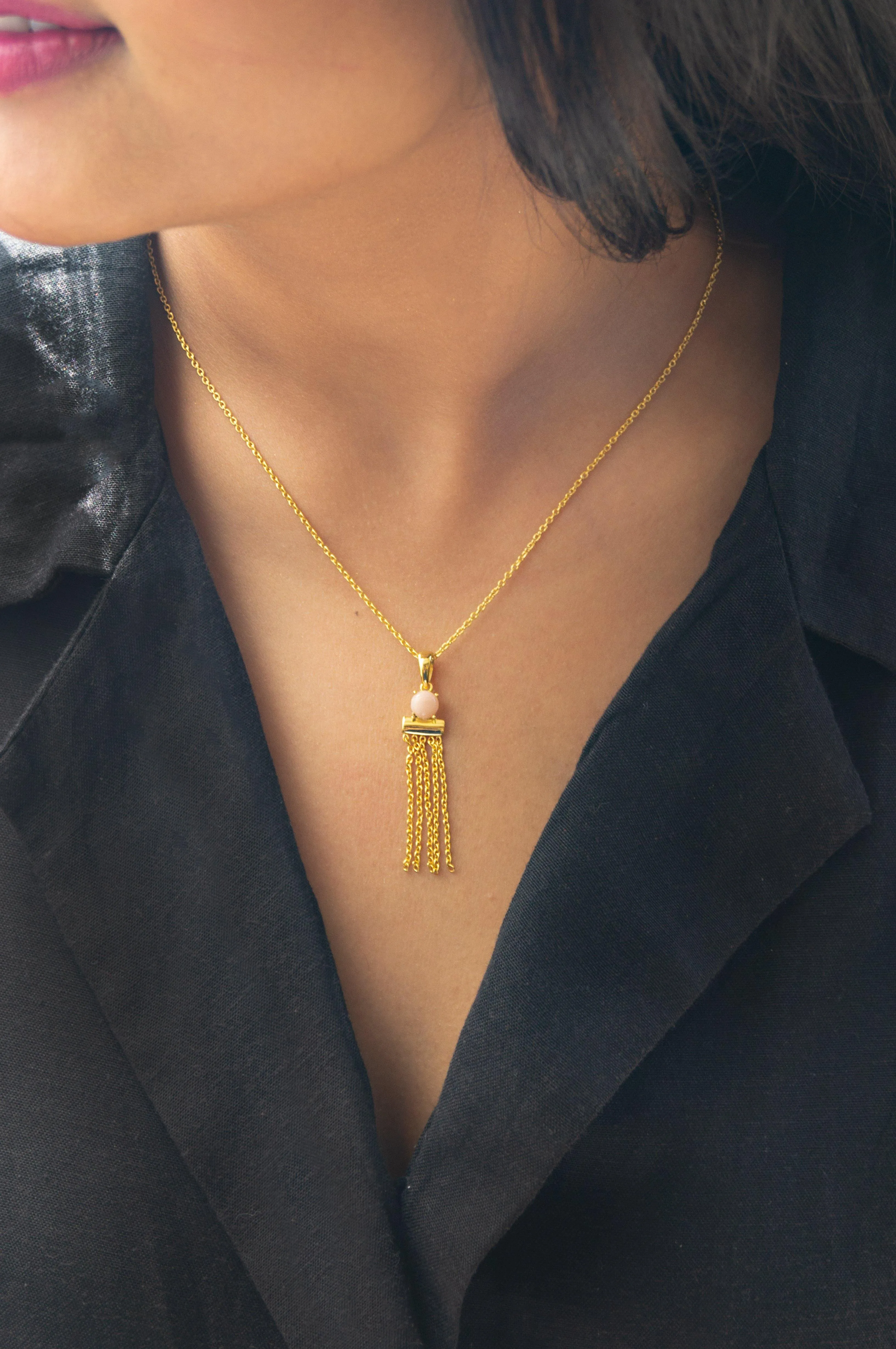 Rosy Chain Tassel Sterling Silver Pendant Necklace