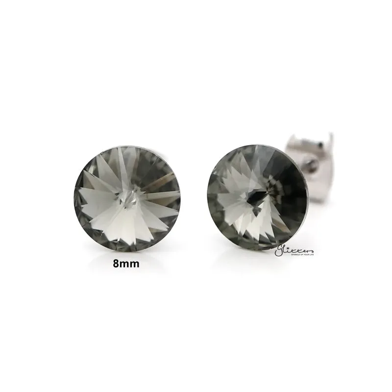 Round Crystal Stud Earrings - Black