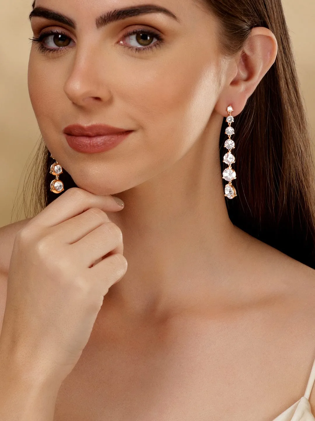 18k Gold Plated Premium Crystal Studded Dangle Earrings by Rubans – Elegant & Stylish Jewelry Accessory