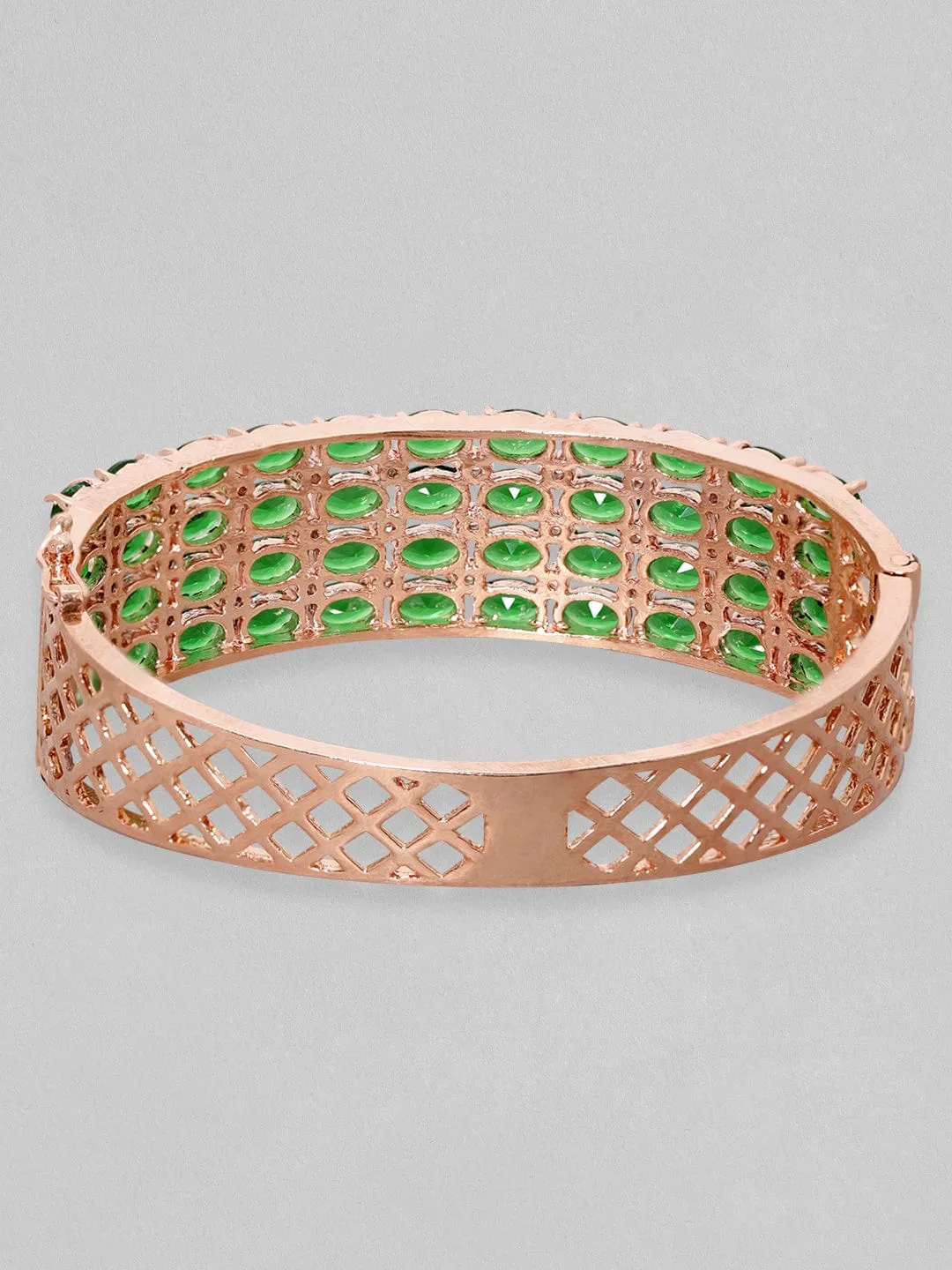 Rubans 18K Rose Gold Plated Emerald Green Zirconia Statement Bracelet