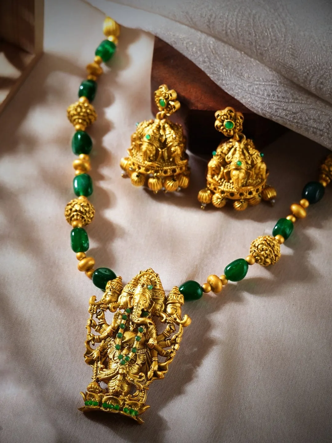 Rubans 24K Gold-Plated CZ-Studded Temple Motif Designed Jewellery Set