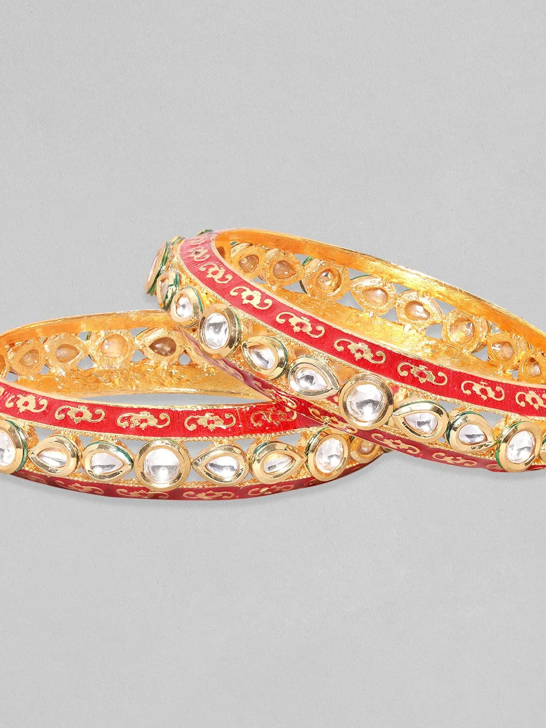 Rubans 24K Gold Plated Kundan Studded Red Enamel Bangles