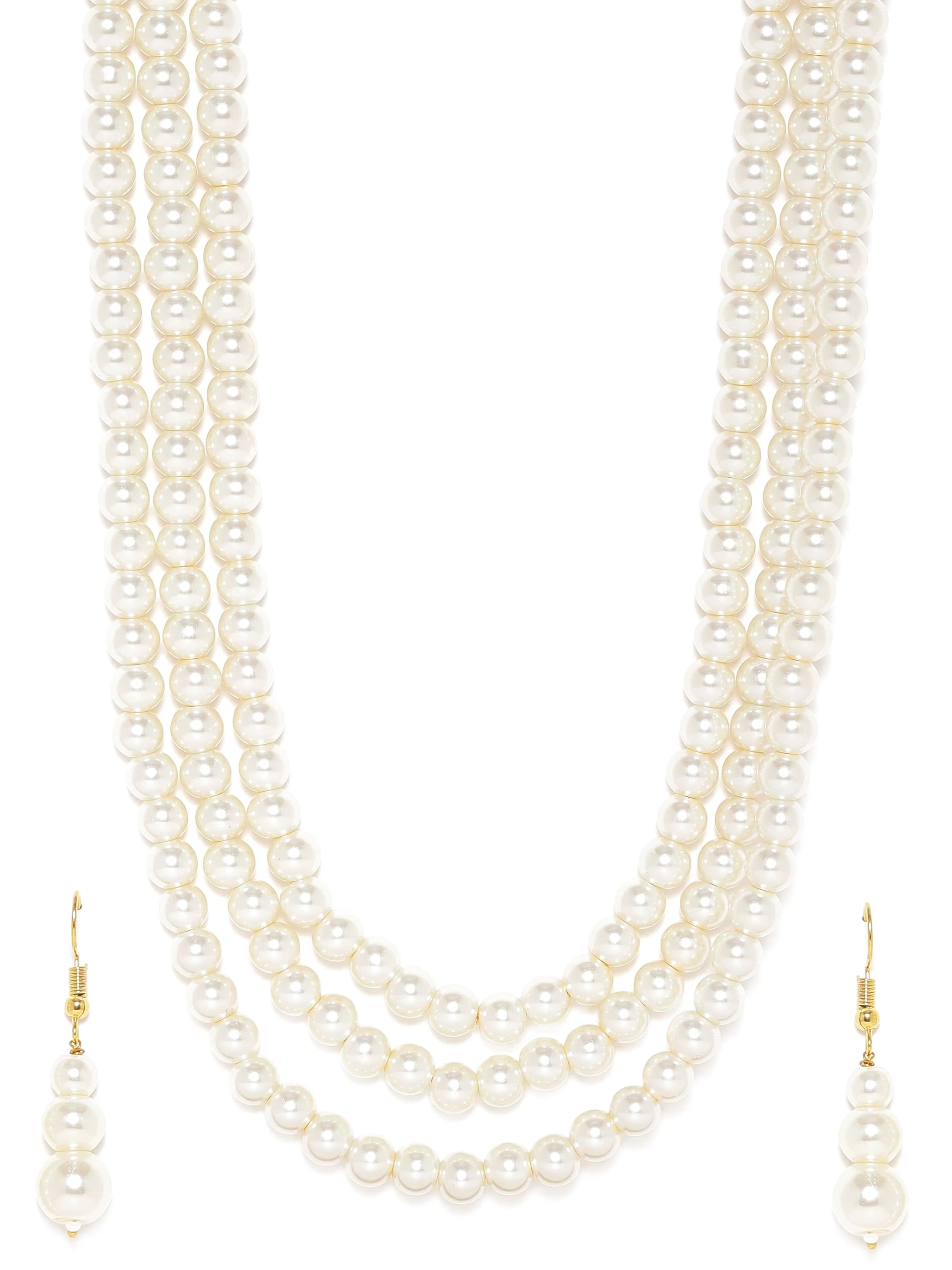 Rubans 3 Layered Pearl Beaded gold plated Jewellery Set