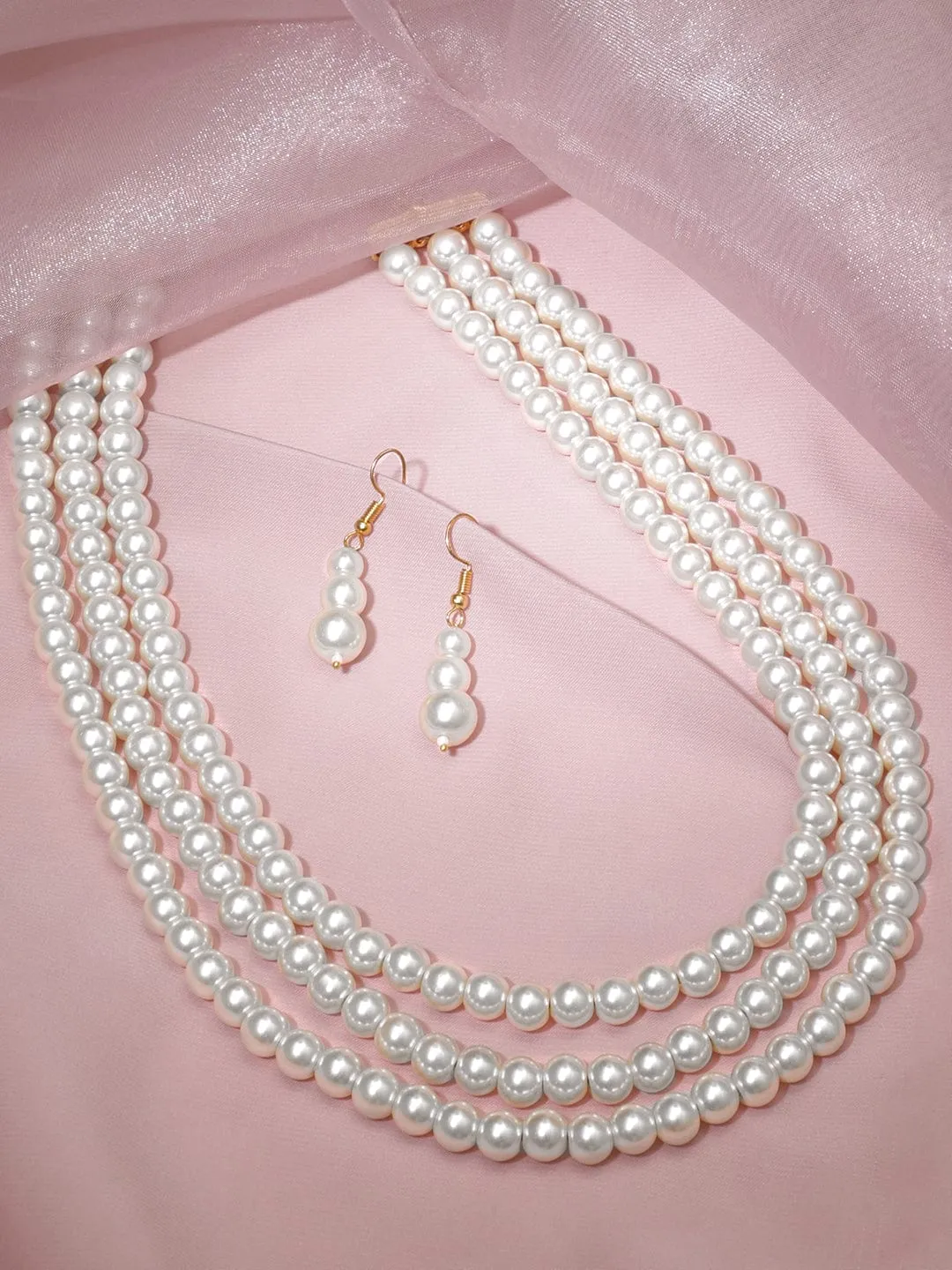 Rubans 3 Layered Pearl Beaded gold plated Jewellery Set