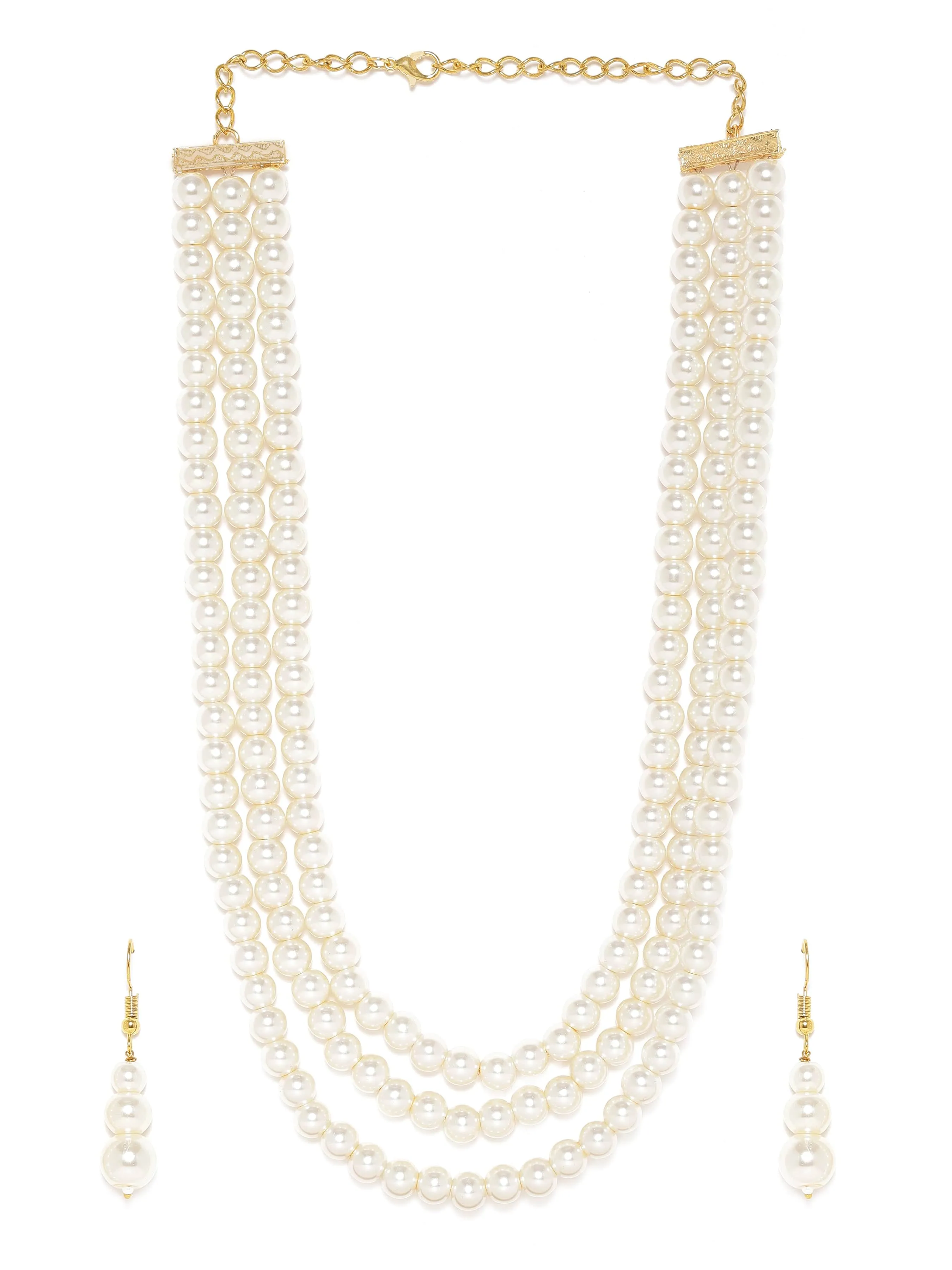 Rubans 3 Layered Pearl Beaded gold plated Jewellery Set