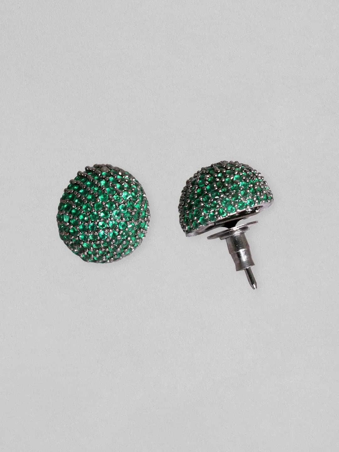 Rubans Antique Gold Finish Emerald Green Pave Zirconia Minimal Stud Earrings