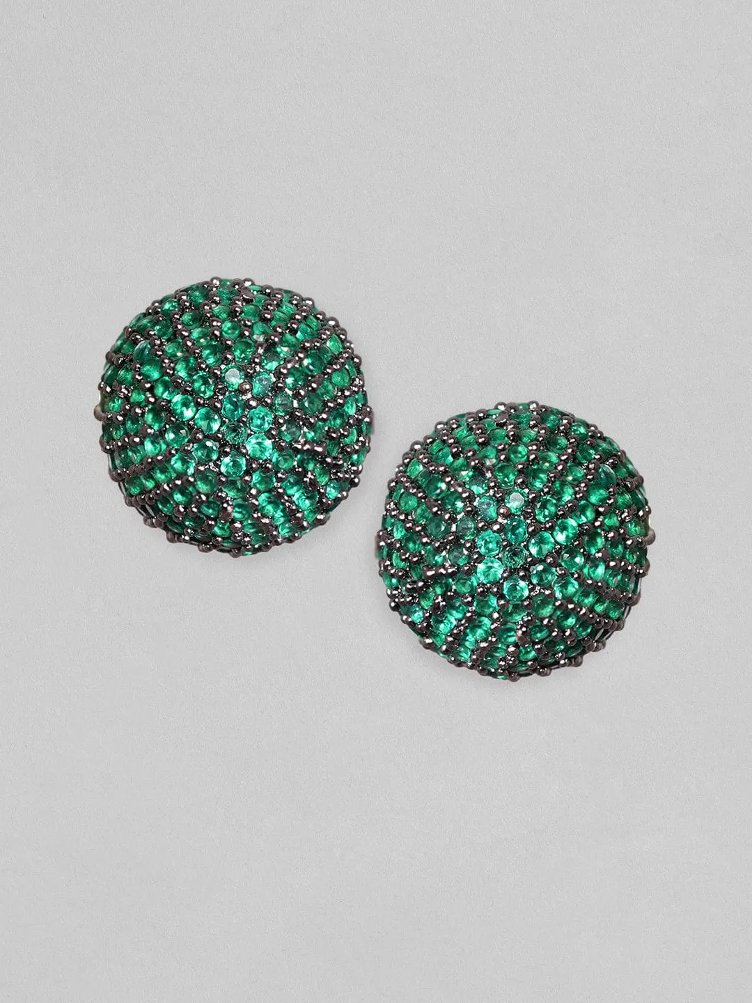 Rubans Antique Gold Finish Emerald Green Pave Zirconia Minimal Stud Earrings