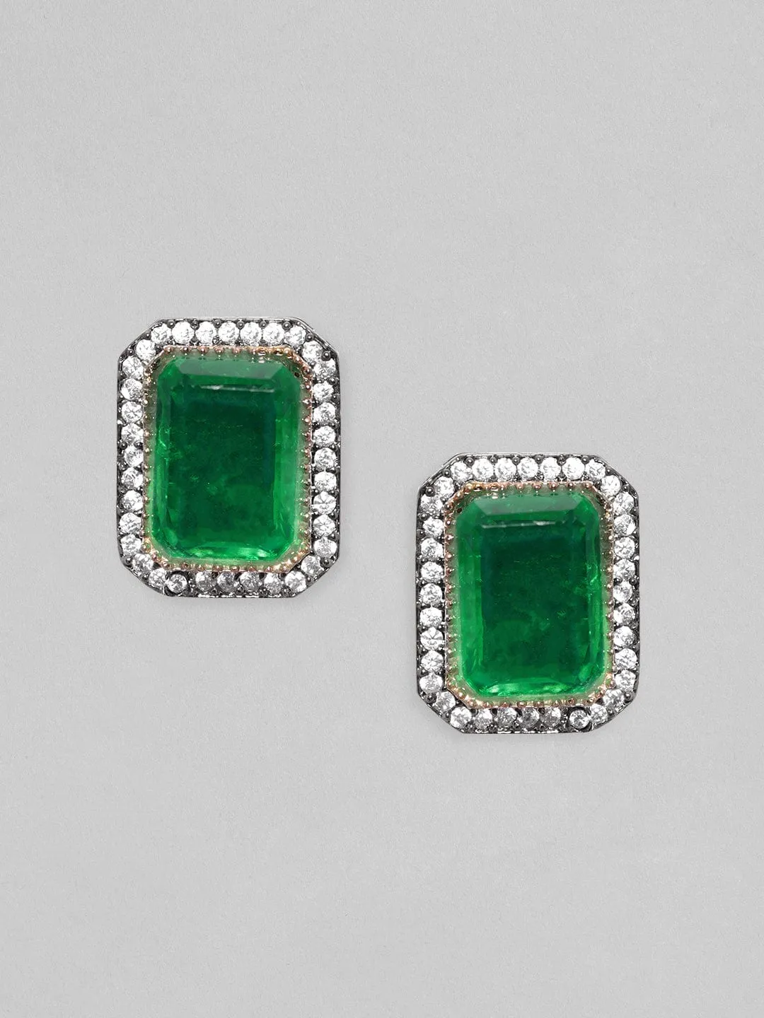 Rubans Black Gold Plated Emerald Doublet Stud Earrings