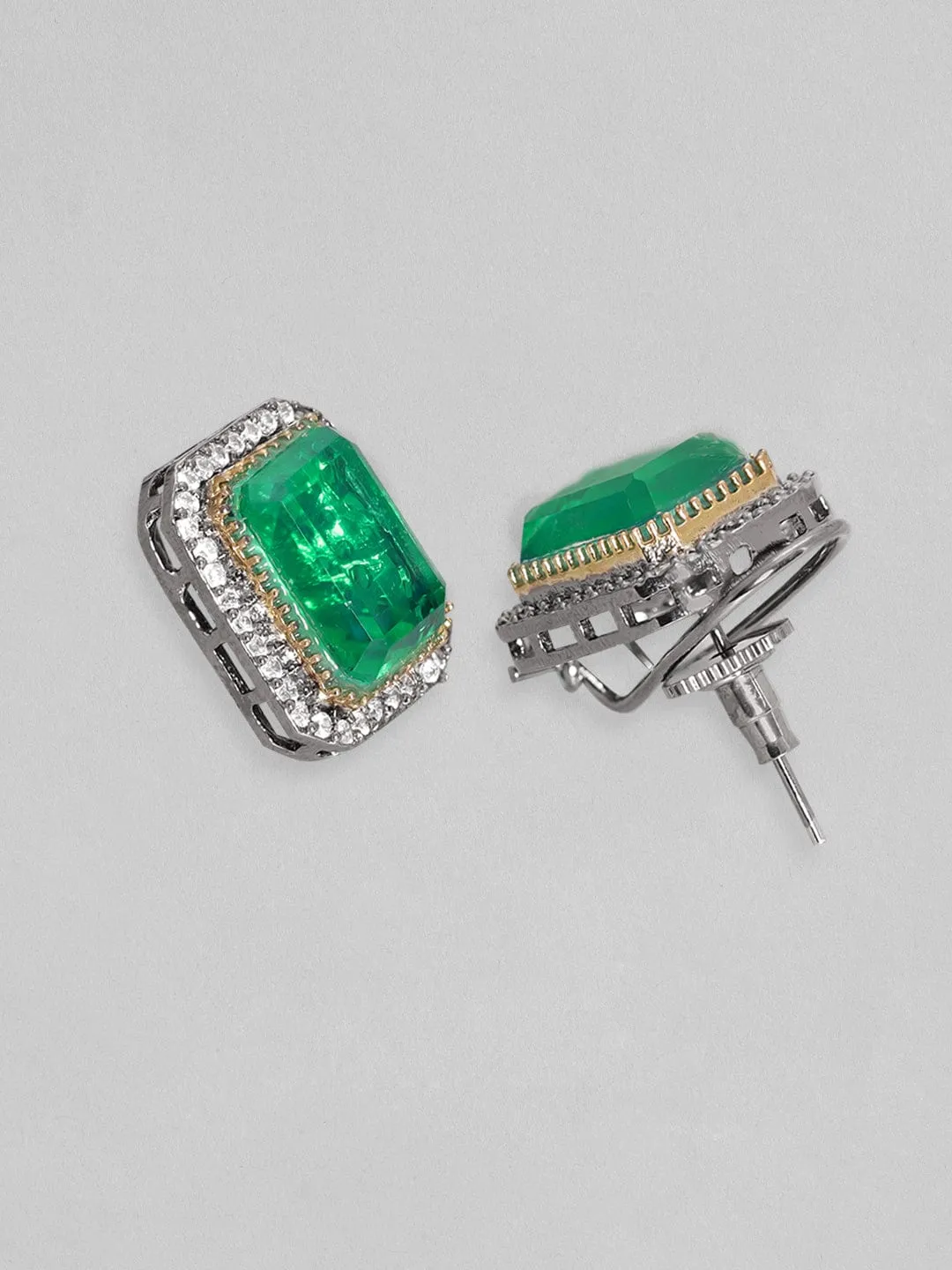 Rubans Black Gold Plated Emerald Doublet Stud Earrings