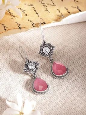 Rubans Blushing Beauty Oxidized Silver Plating with Pink kemp stone Earrings