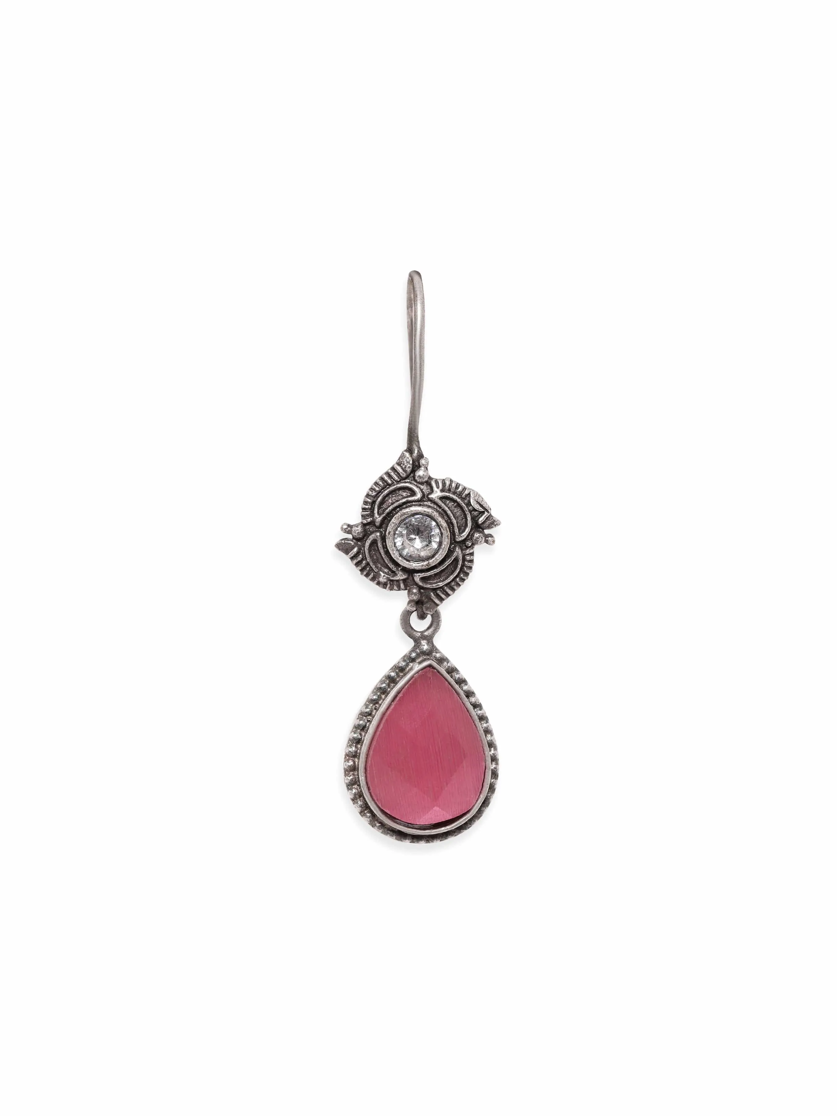 Rubans Blushing Beauty Oxidized Silver Plating with Pink kemp stone Earrings