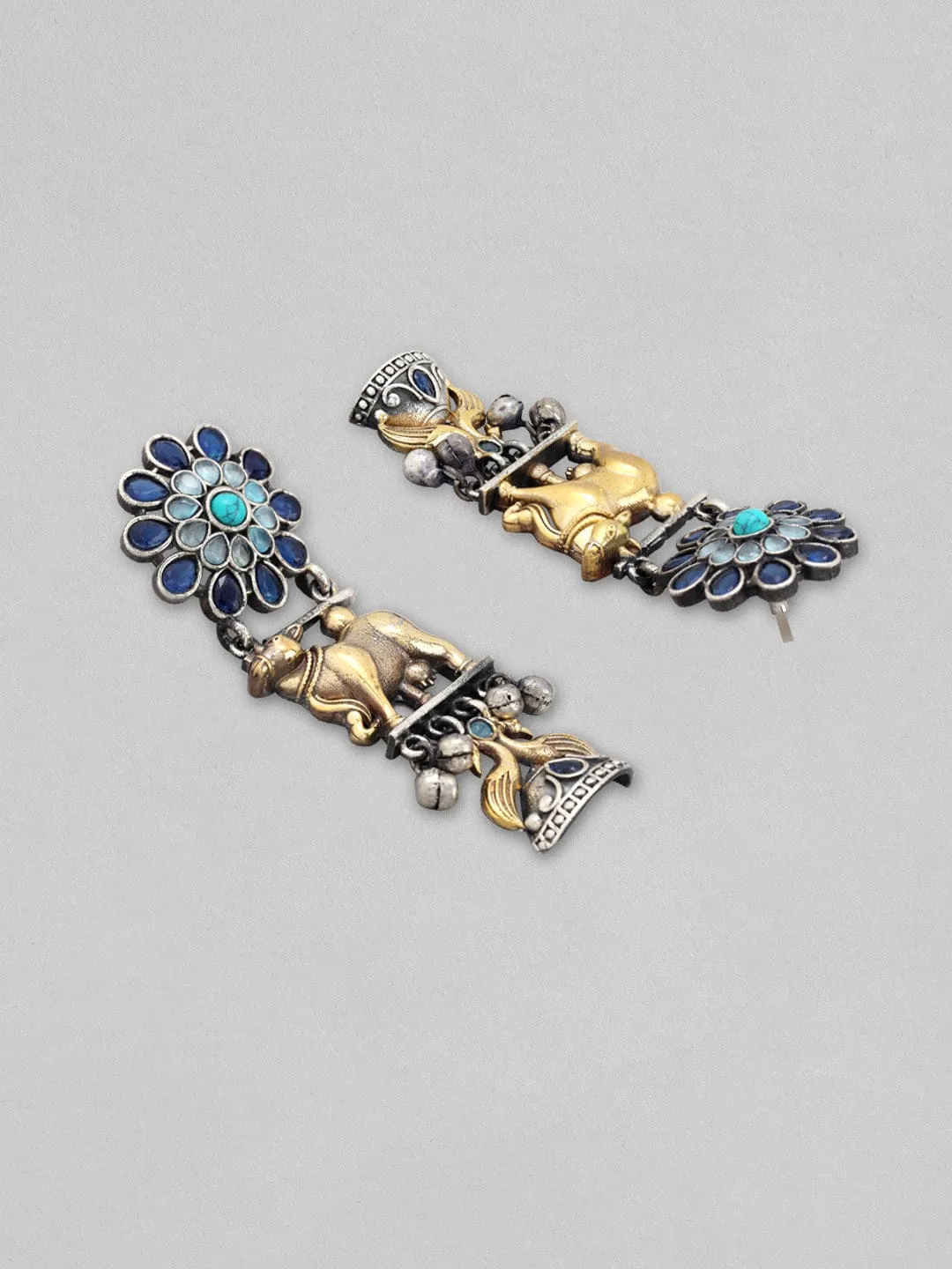 Rubans Dual Toned Drop Earrings With Animal Motif Design And Stones