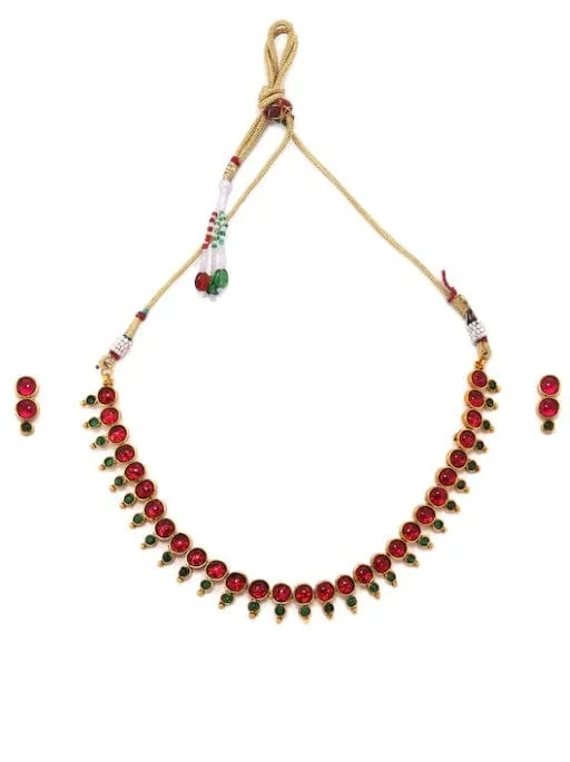 Rubans Gold plated faux ruby and emerald necklace set