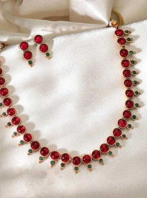 Rubans Gold plated faux ruby and emerald necklace set