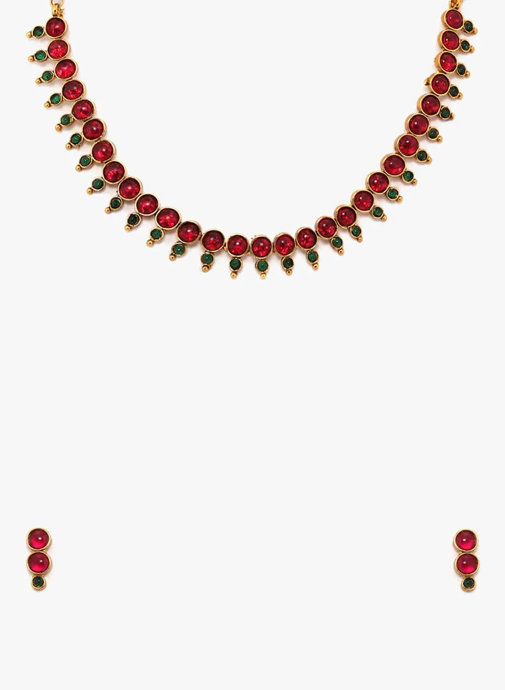 Rubans Gold plated faux ruby and emerald necklace set