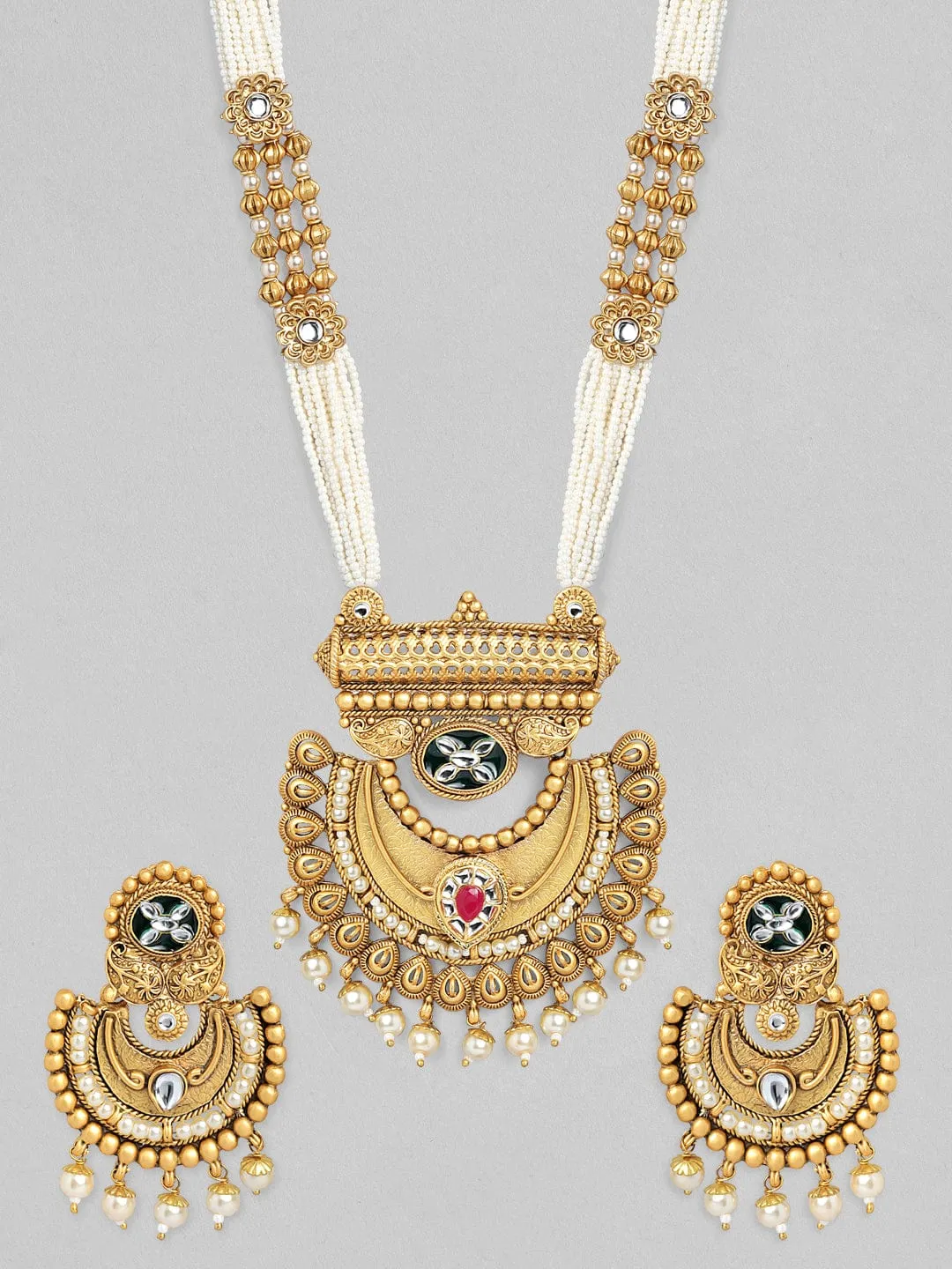 Rubans Gold Plated Handcrafted Kundan Necklace Set