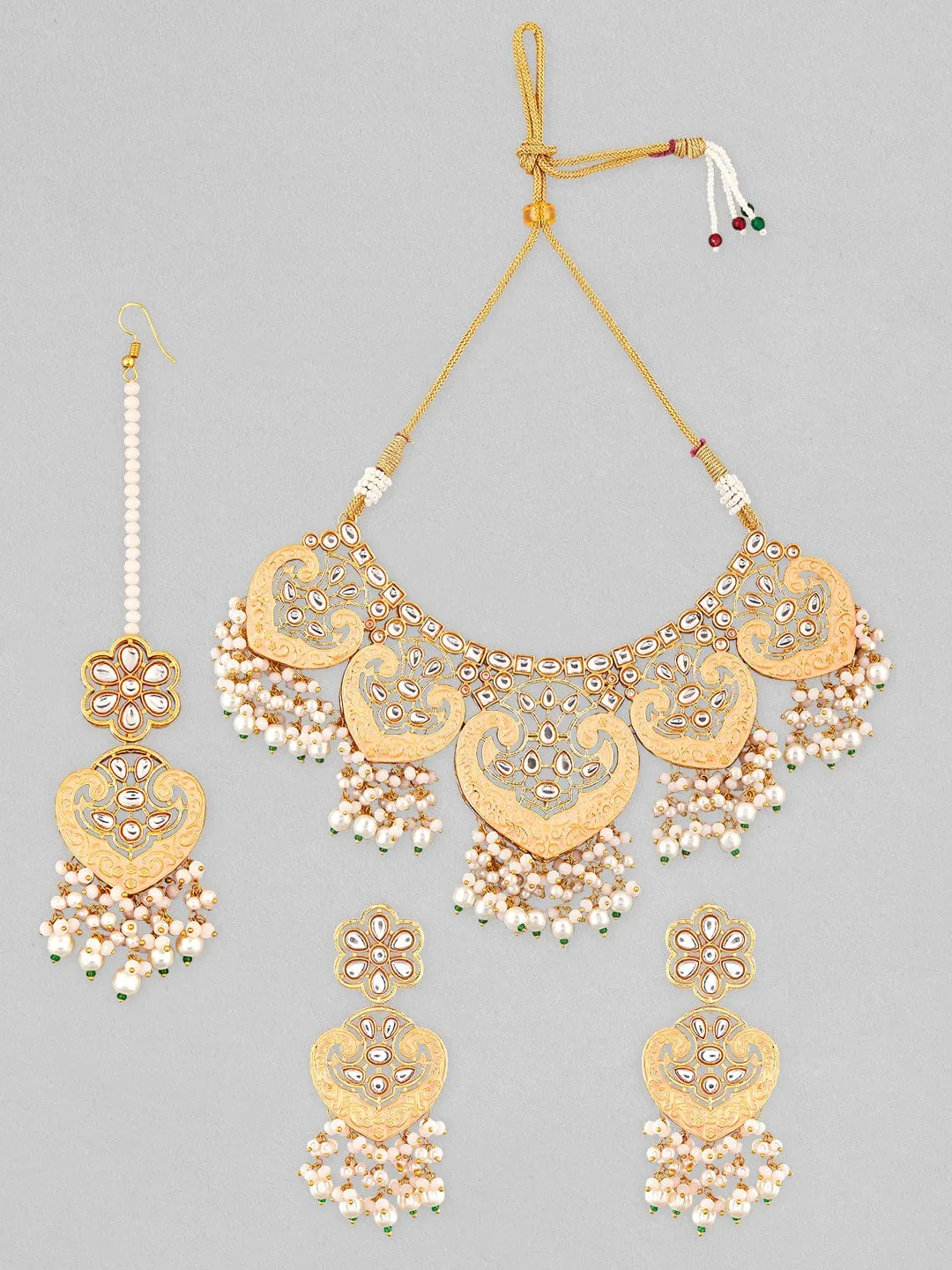 Rubans Gold Plated Kundan Studded Necklace With Enamel And Beads.