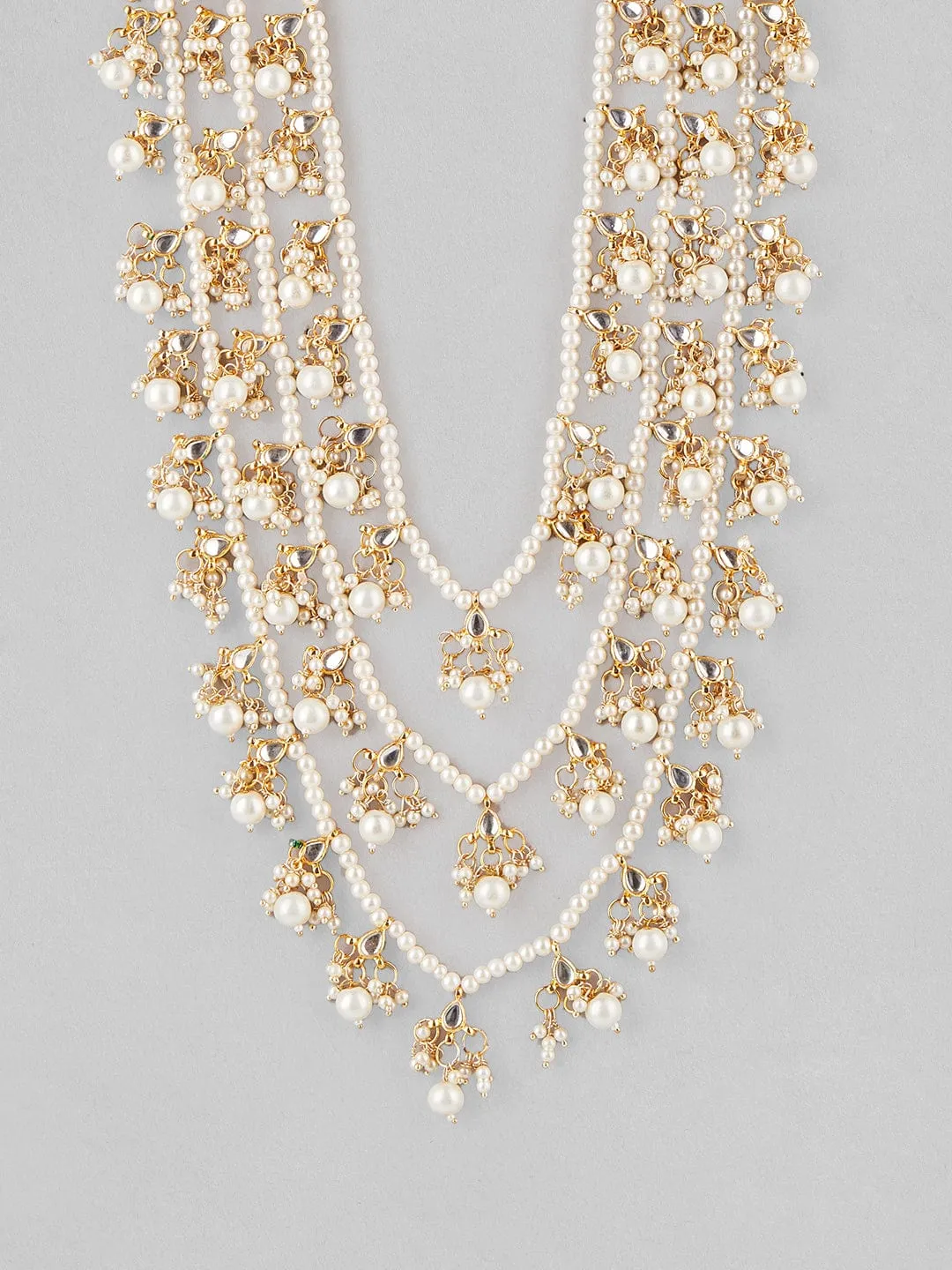 Rubans Gold Plated Layered Necklace With Pearl Design.