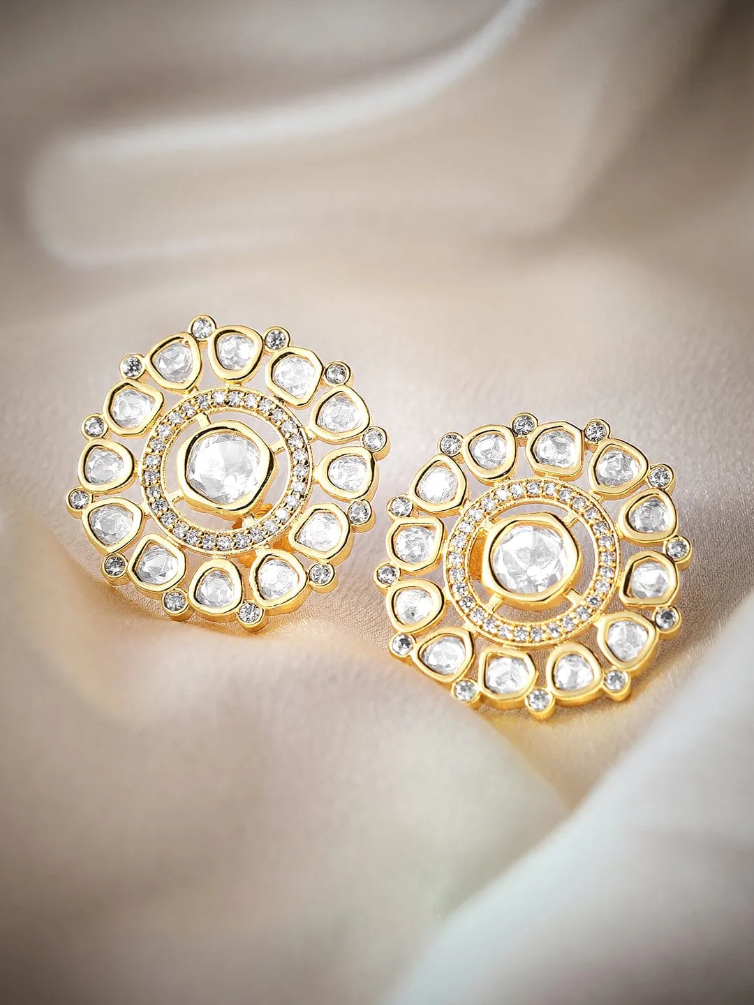 Rubans Gold Plated Polki Round Earrings