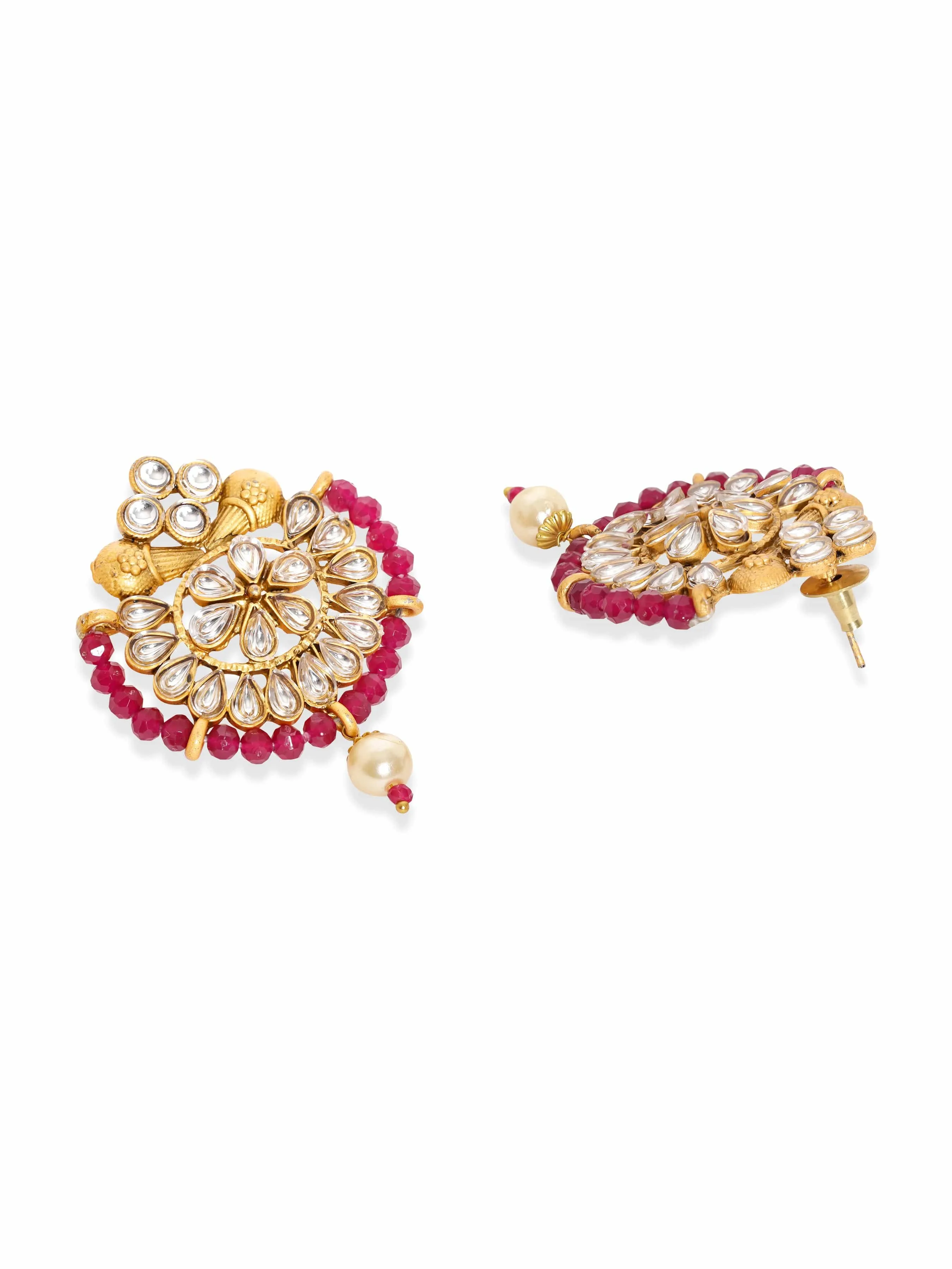 Rubans Gold-Plated Stone-Studded & Pearl Beaded Jewellery Set