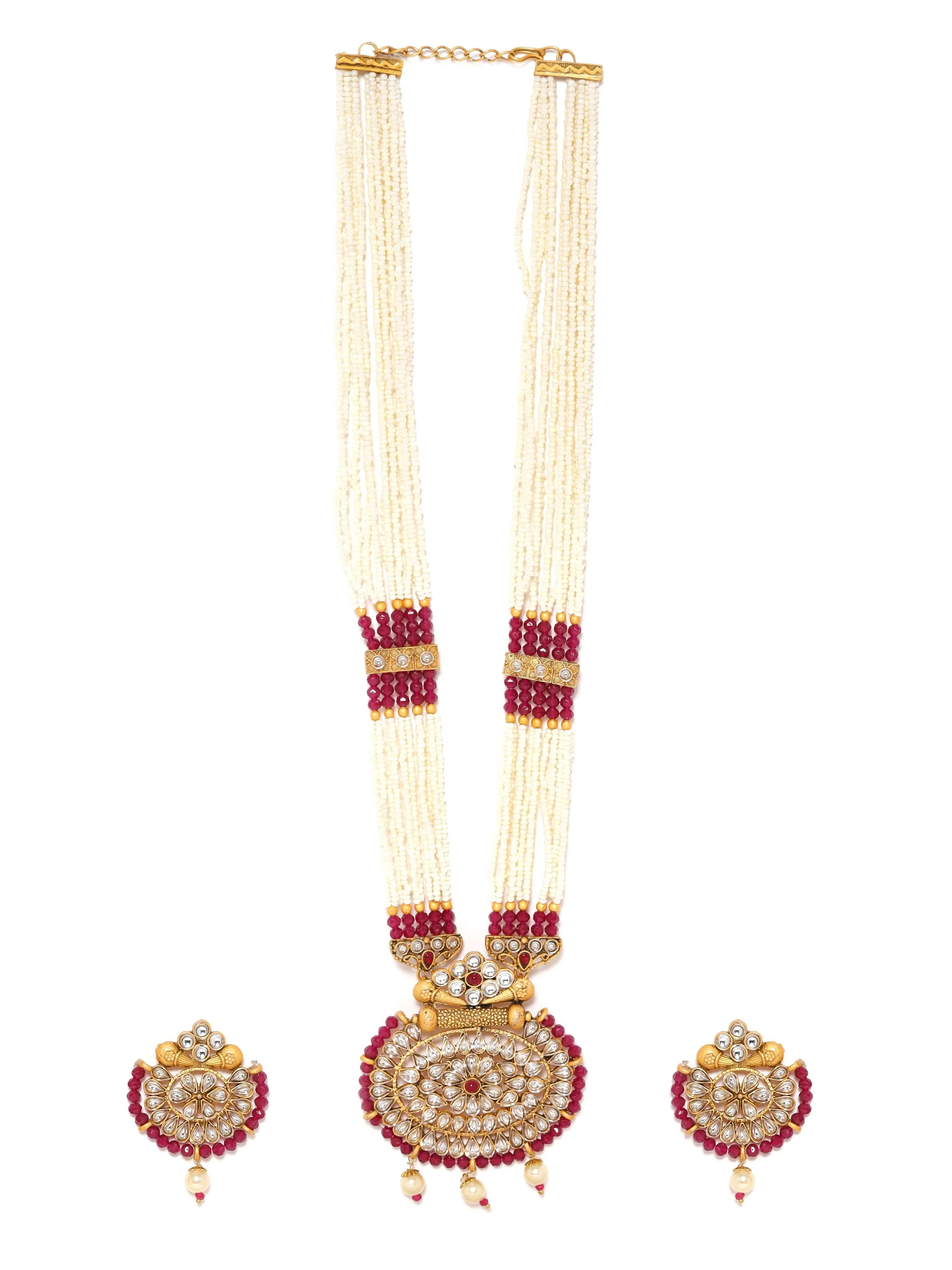 Rubans Gold-Plated Stone-Studded & Pearl Beaded Jewellery Set