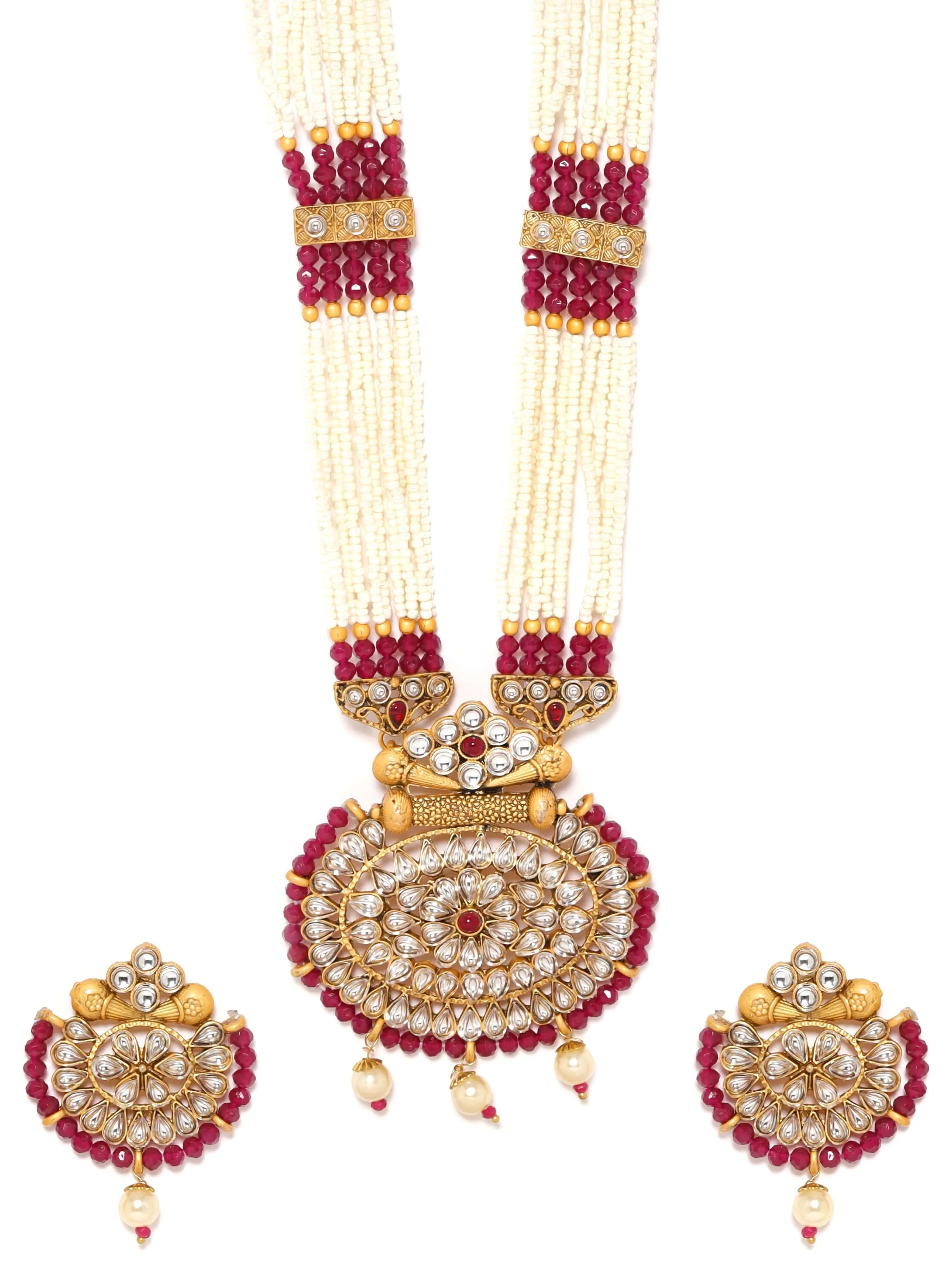 Rubans Gold-Plated Stone-Studded & Pearl Beaded Jewellery Set