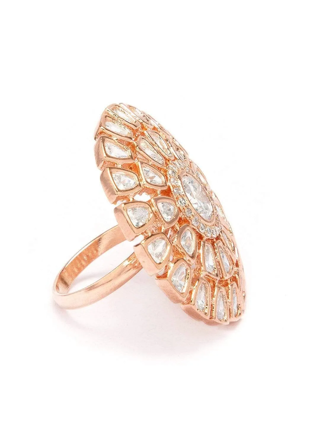 Rubans Gold Toned Zircon Stone Embellished Floral Ring