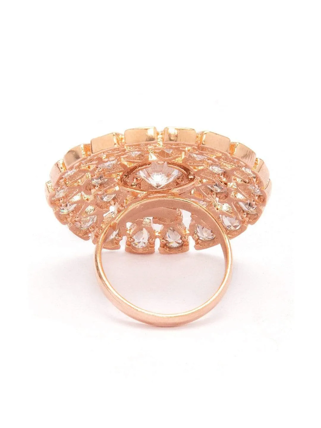 Rubans Gold Toned Zircon Stone Embellished Floral Ring