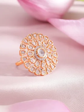 Rubans Gold Toned Zircon Stone Embellished Floral Ring